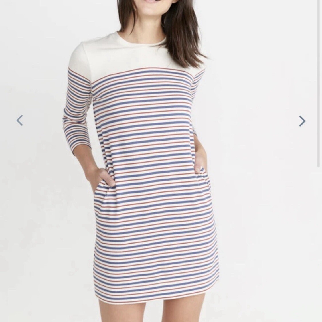 Marine Layer April Stripes Pocket Mini Shirt Dress XS Cream Blue Red
