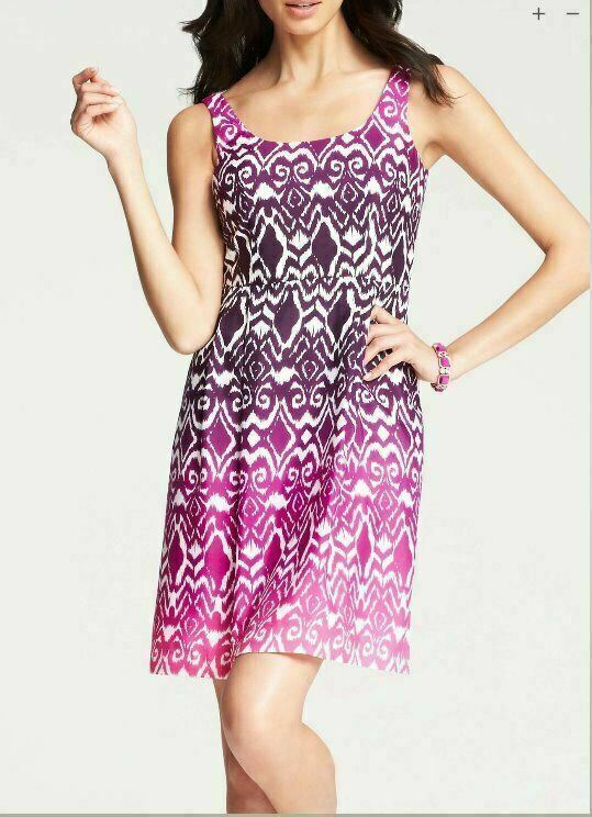 NWT $138 Ann Taylor Pink/white/wine Ikat print Sexy Fit & Flare Dress Sz 6, 10