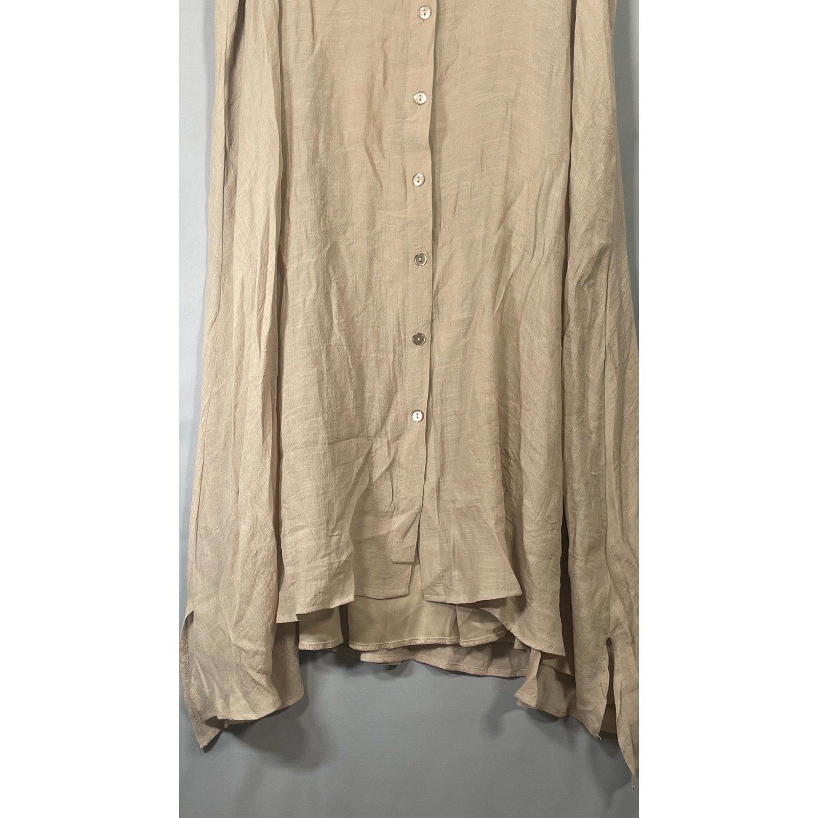 Mlle Gabrielle NWT Womens 2X Tan Sleeveless Button Down Shirt Dress High Low
