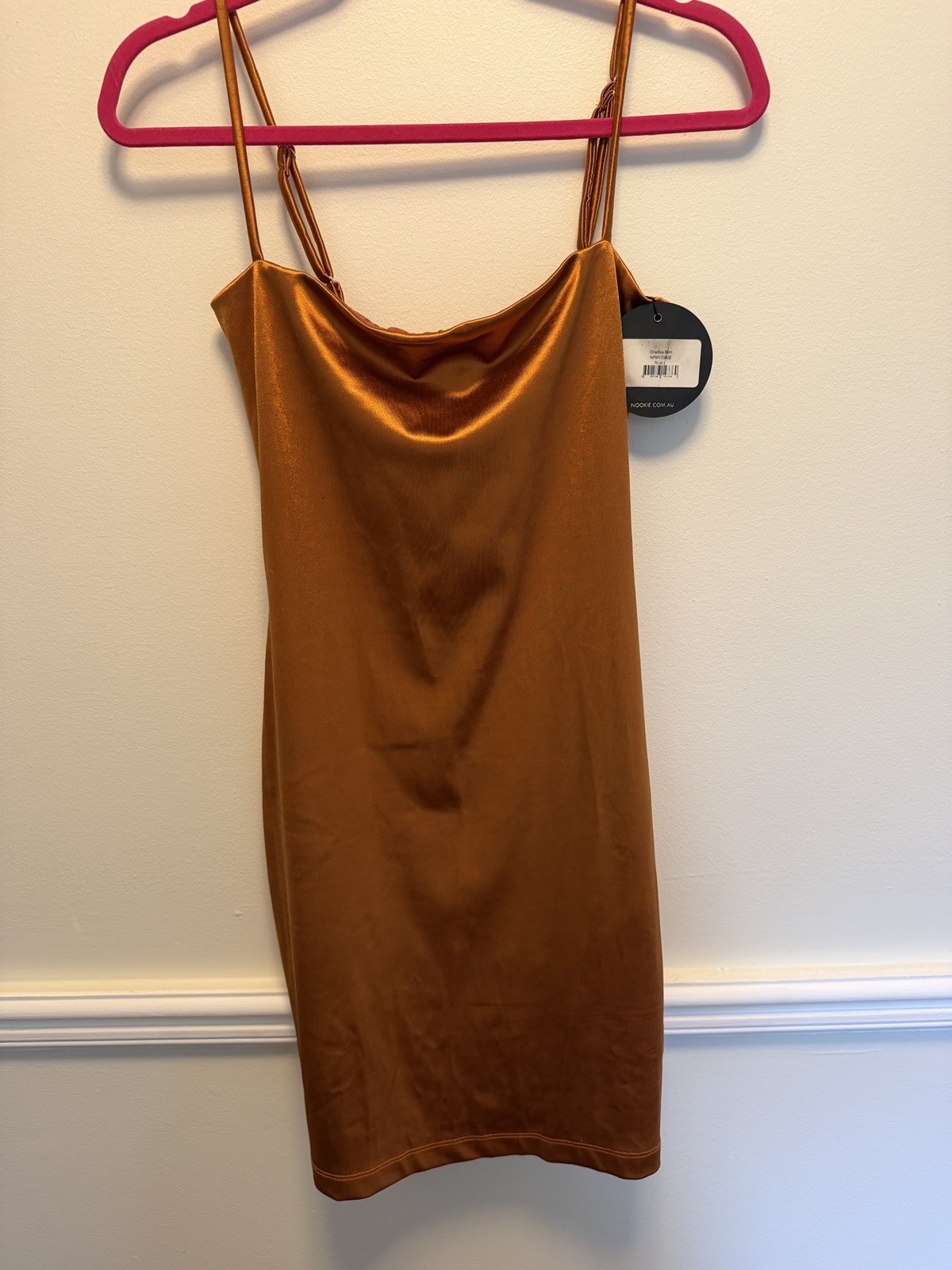 The Nookie rust satin mini dress size L -new with tags