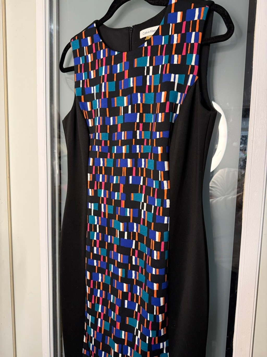 Calvin Klein Black Multi-color Sleeveless Sheath Dress Size 10
