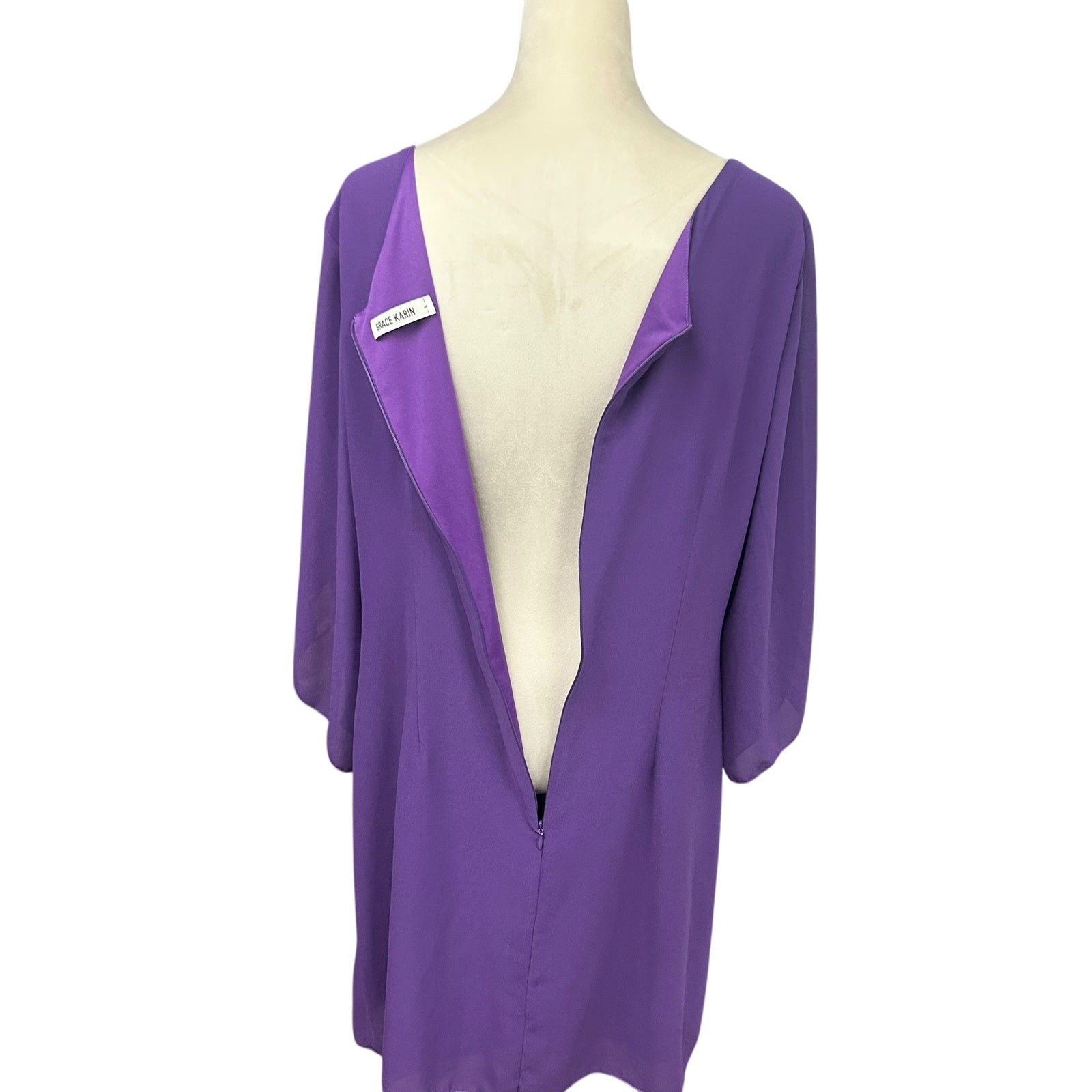 Grace Karin Purple Shift Dress L Split Bell Sleeve Cocktail Wedding Guest Party