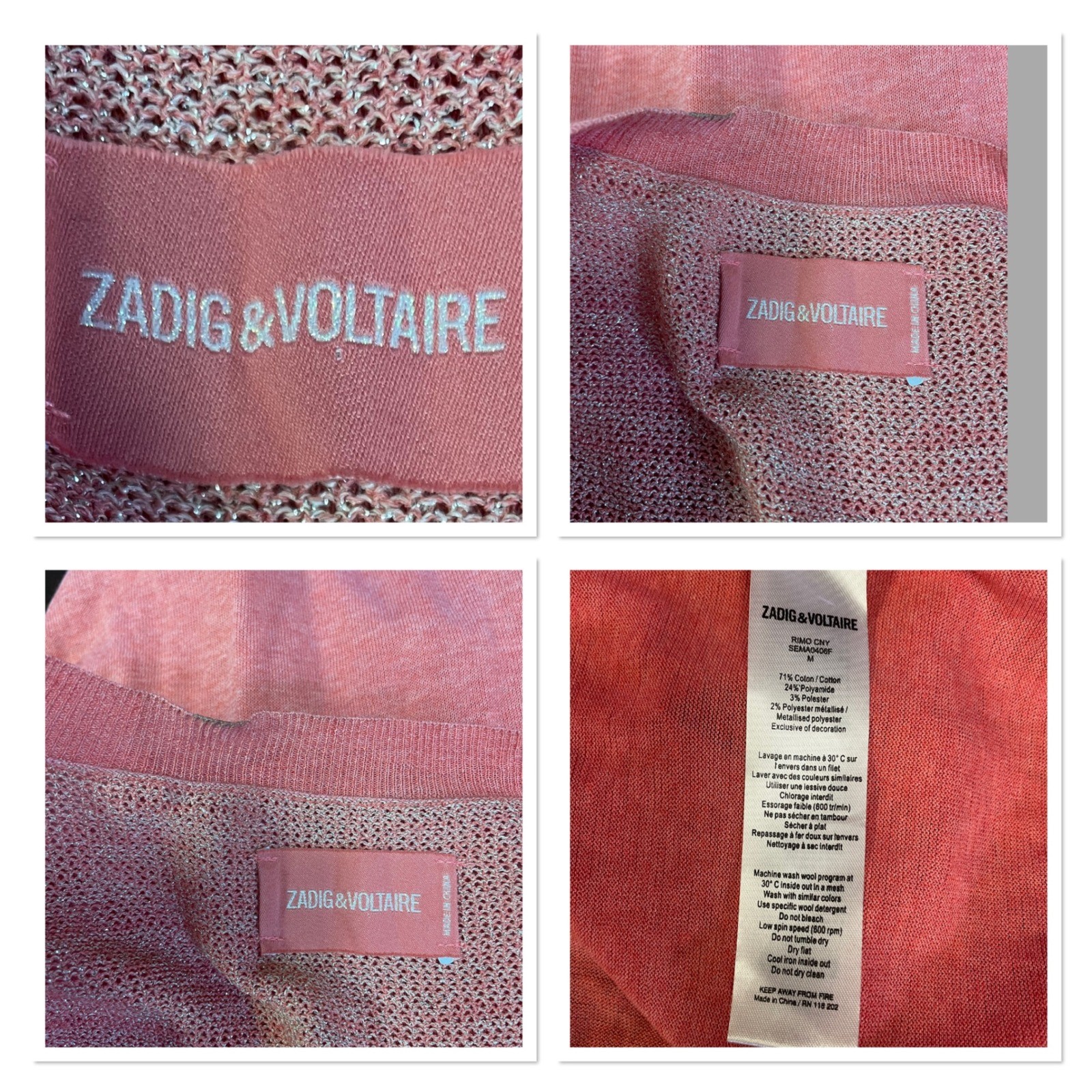Zadig & Voltaire Rimo CNY Pink Metallic Knit Mini Dress Belted Boho Rock Chic M
