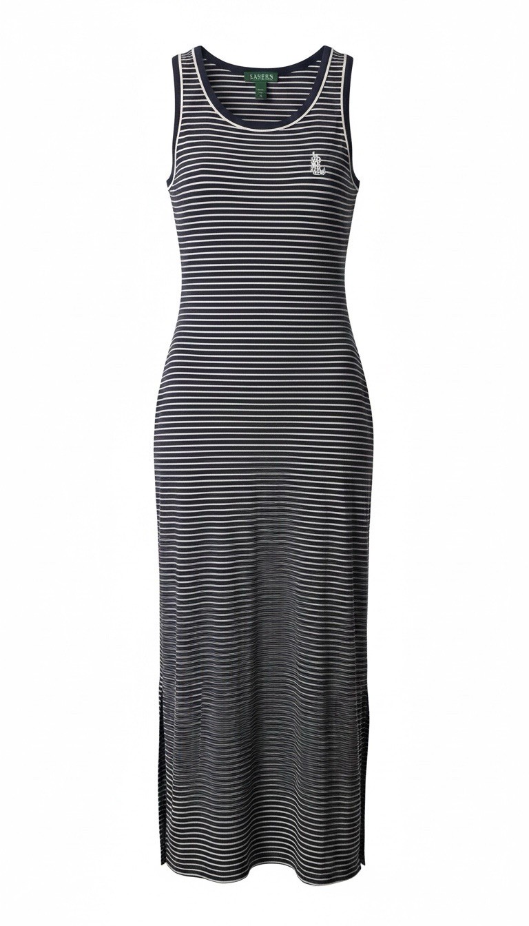 Lauren Ralph Lauren Black White Striped Sleeveless Tie Shoulder Maxi Dress Small