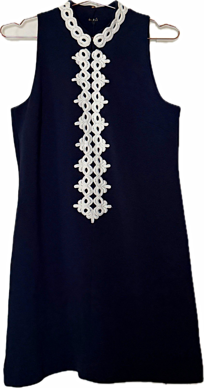 Lilly Pulitzer Shift Dress Black/White Lace Trim Sleeveless Crew Neck L