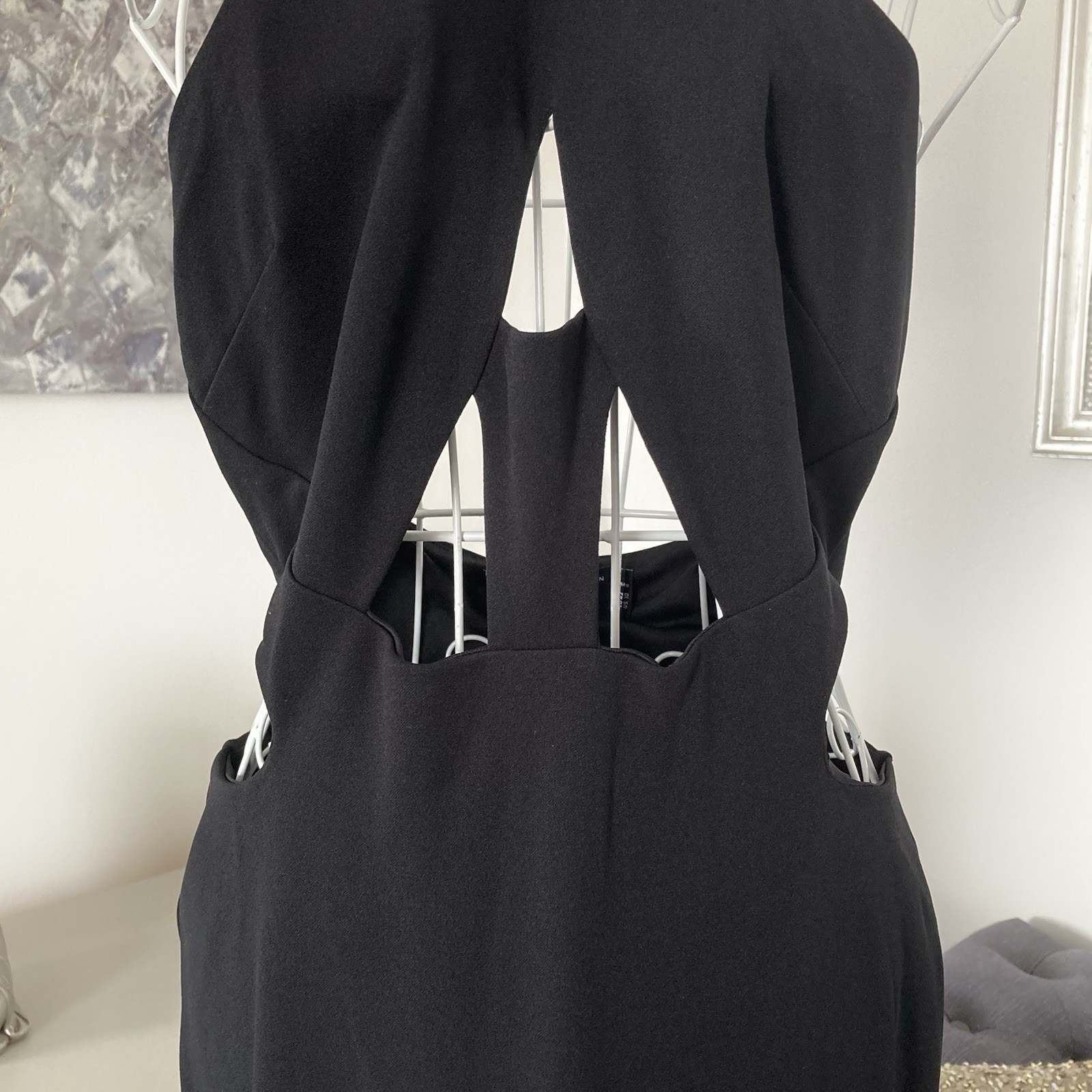 Black Halter Neck Cut Out Detailing Open Back Front Side Split Midi Dress 14 P