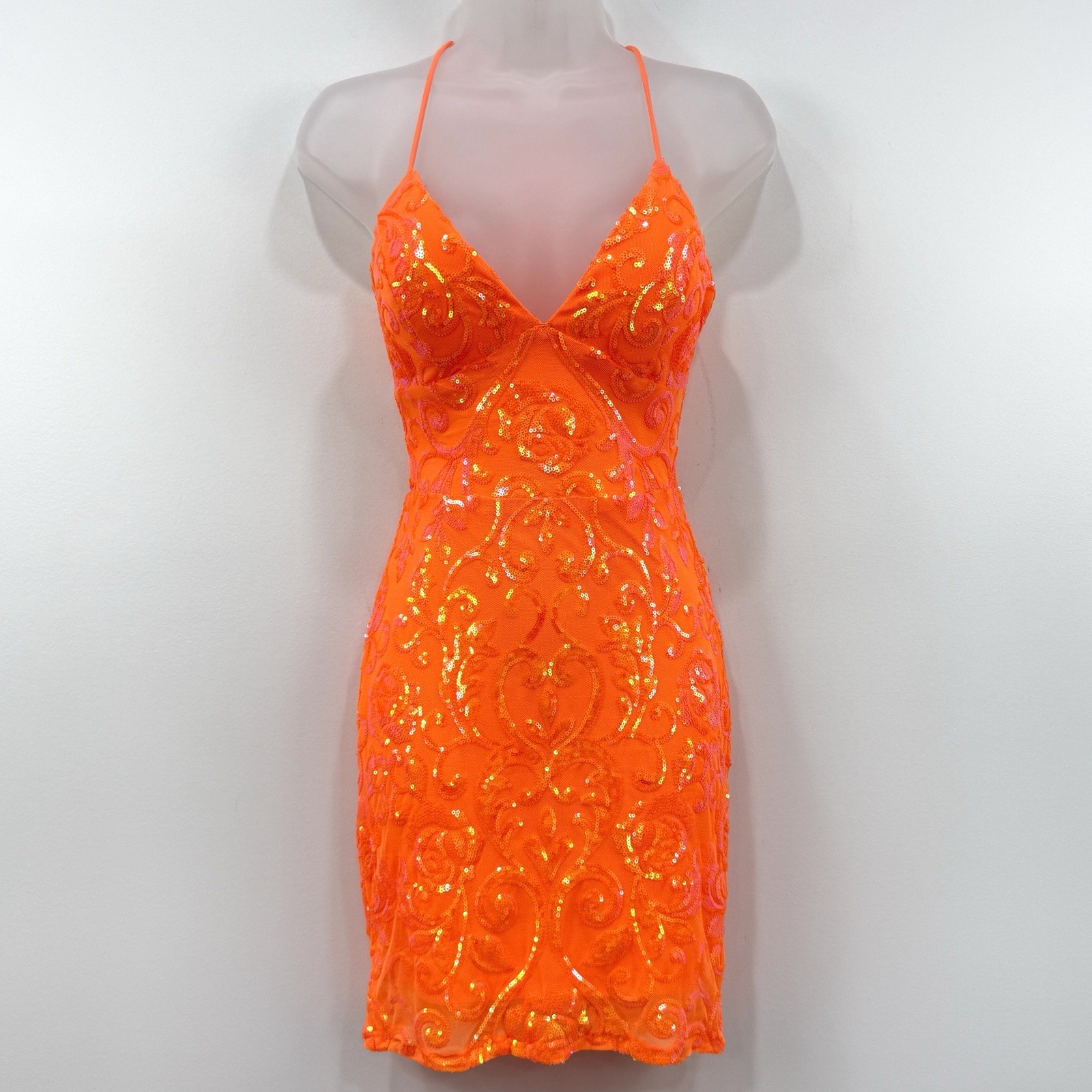 Windsor Serving Sparkle Sequin Lace Up Dress S Babydoll Fairy Mermaid HOCO