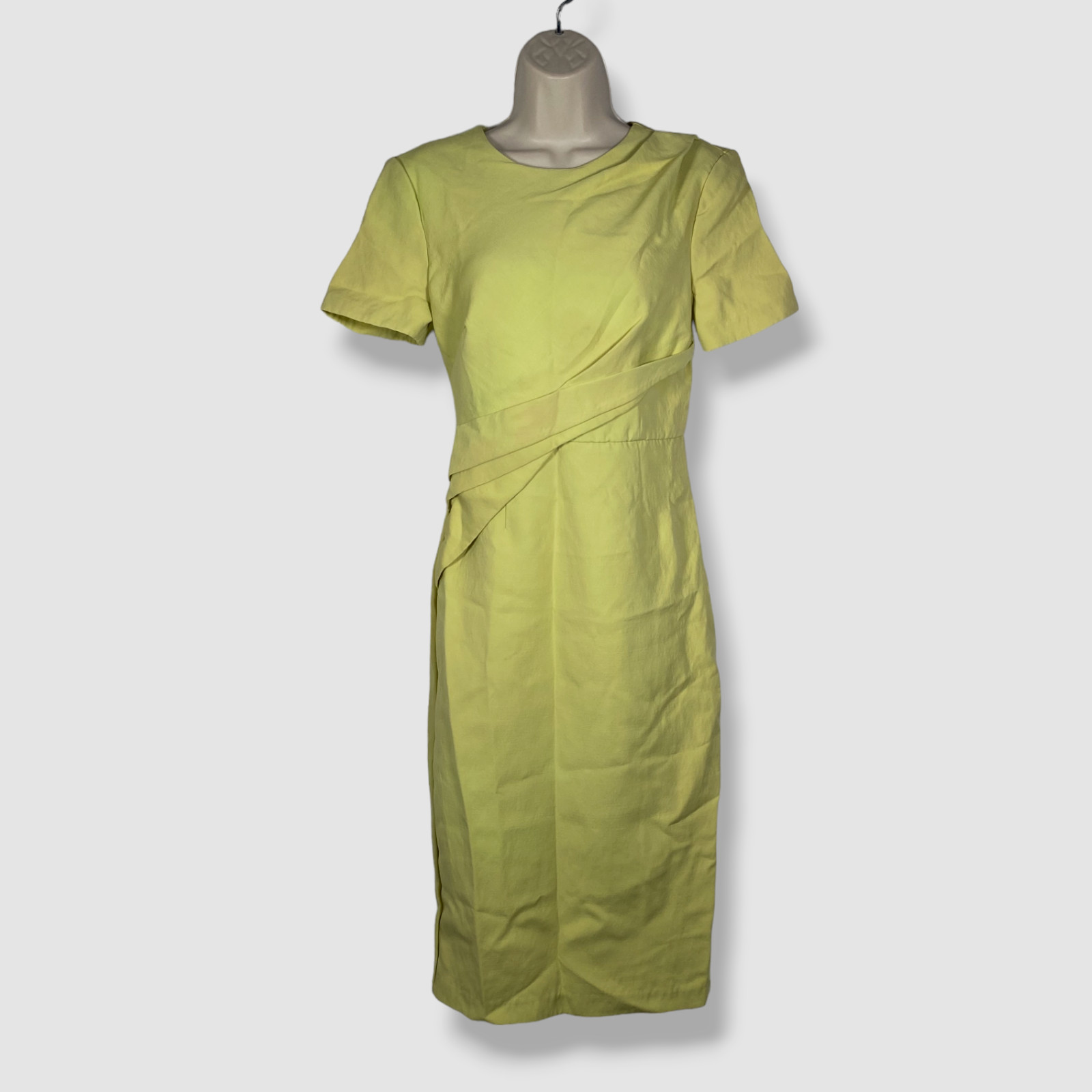 $1150 Roland Mouret Women’s Green Silk Pleated Draped Short-Sleeve Dress Size 4
