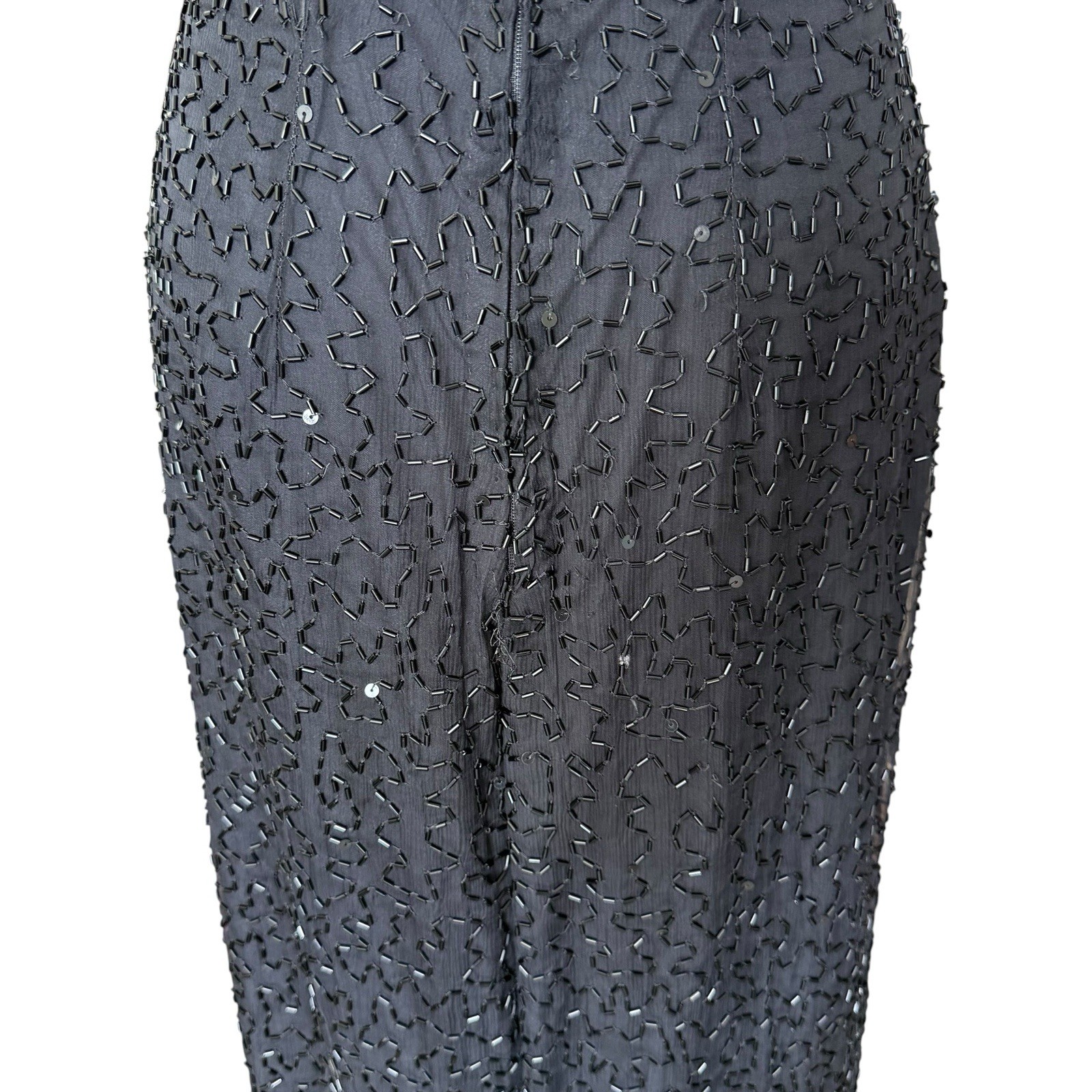 Vintage Scala 100% Silk Black Beaded Evening Gown Strappy Tank Bodycon Dress M