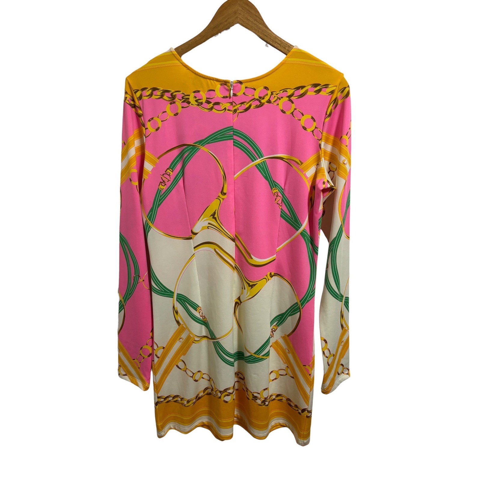 Julie Brown Equestrian Scarf Print Shift Dress 5000 Cruise Resortwear Large NWT
