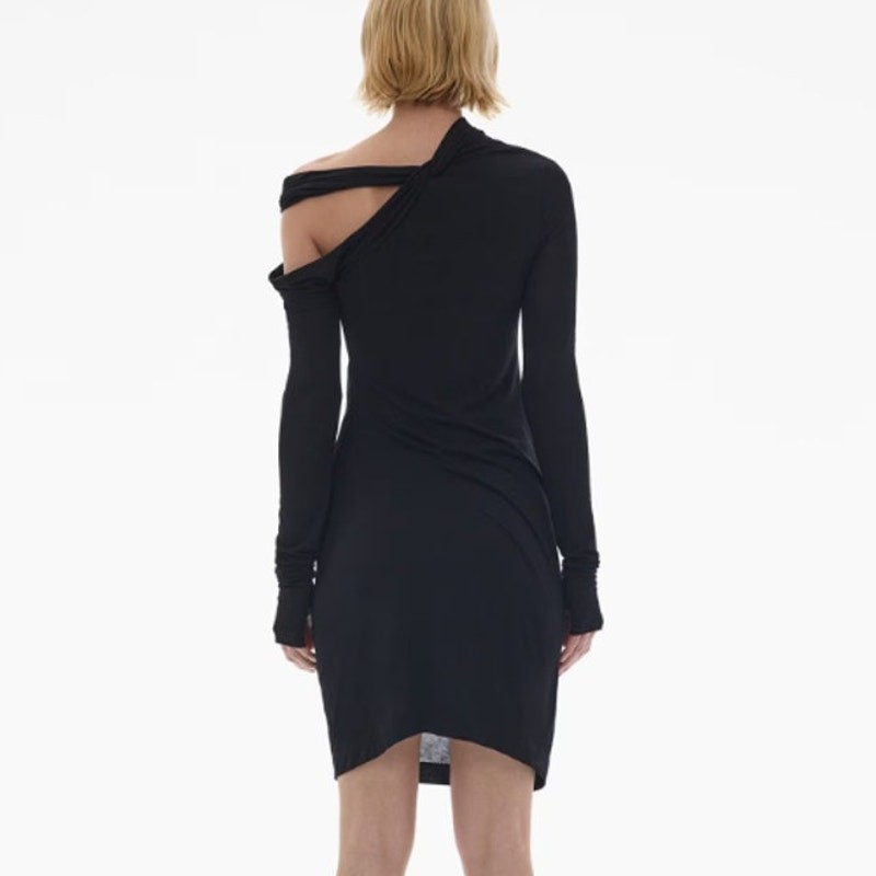 HELMUT LANG Asymmetric Mini Dress NWT Black Twisted Long Sleeve Women’s M
