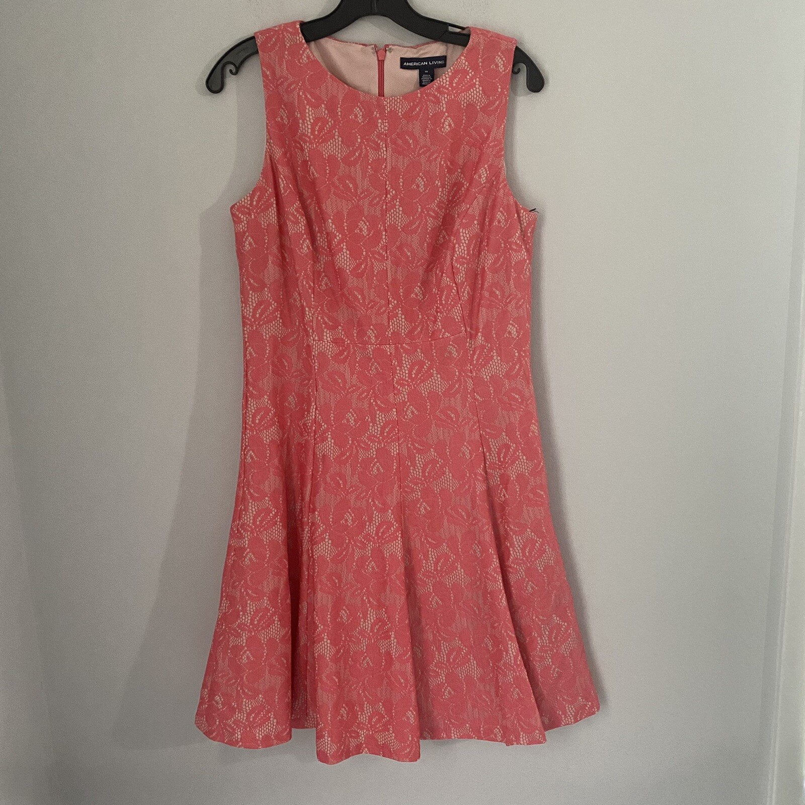 American Living Women’s A Line Sleeveless High Neck Lined Lace Midi Dress 14