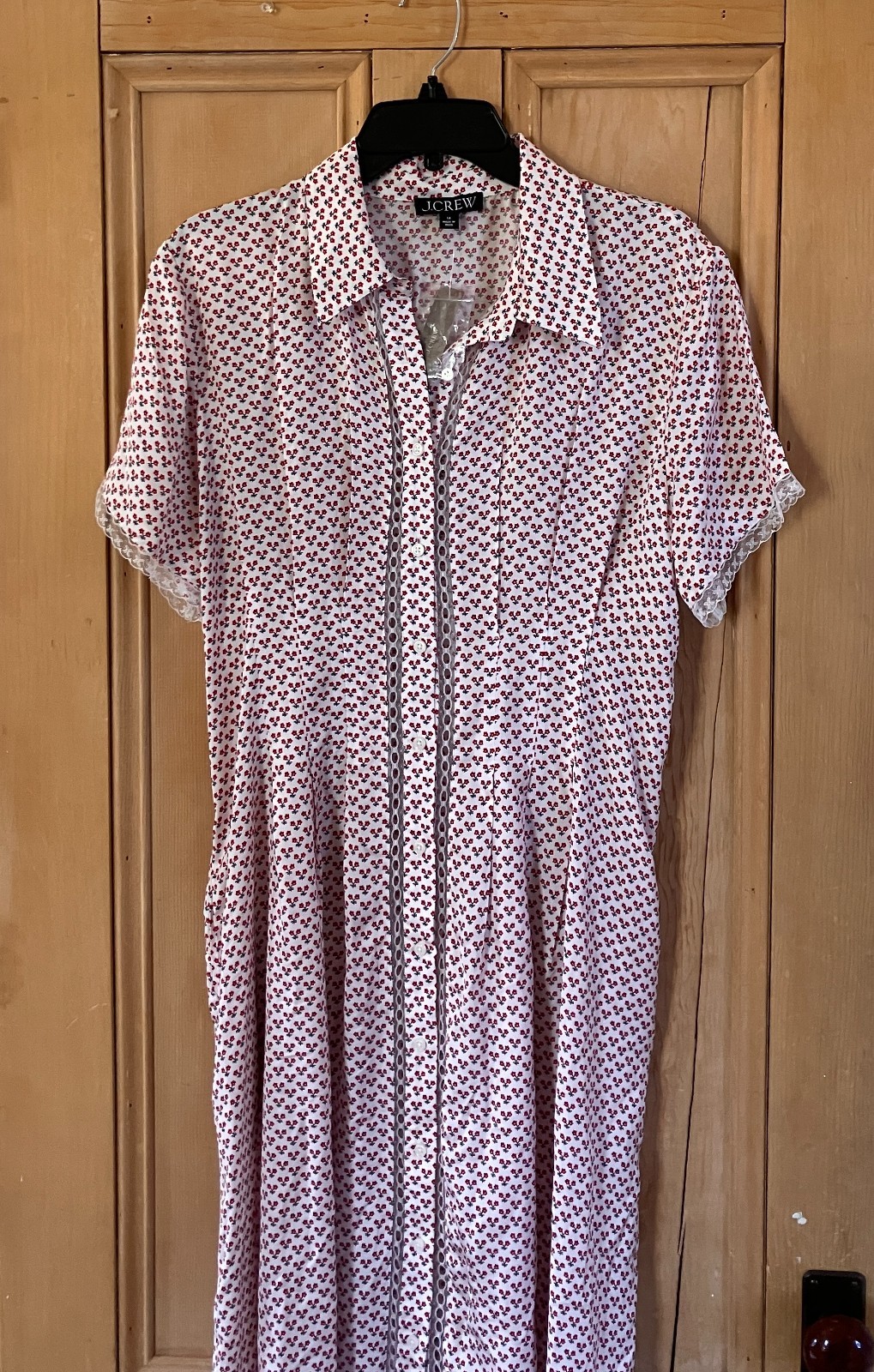 J.Crew Womens Wren Lace-Trim Glossy Twill Pockets Shirt Dress Size 14 Red SP NWT