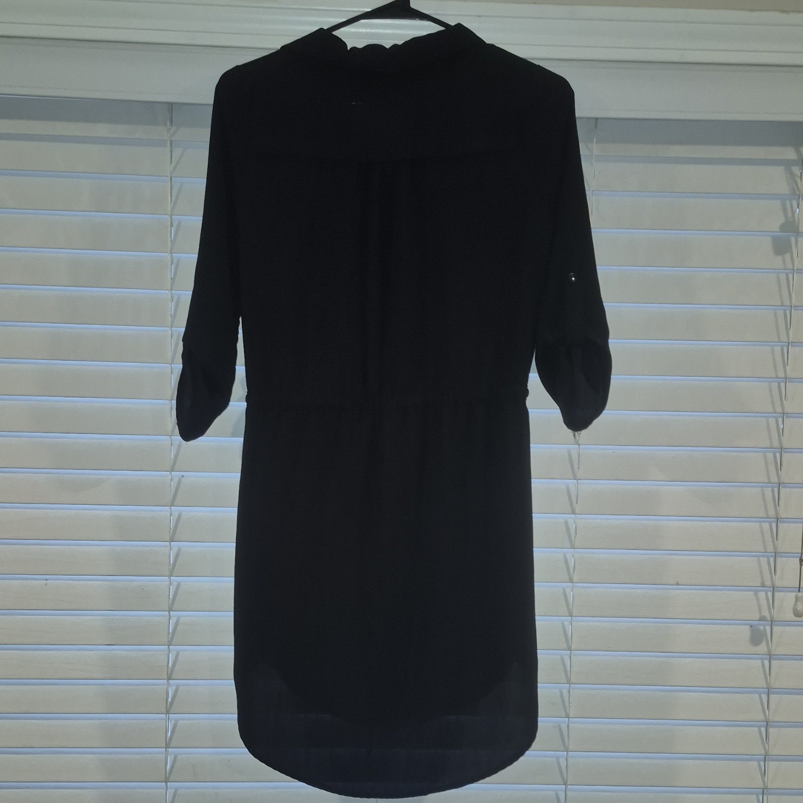 Sienna Sky Black Collared Shirt Dress Button Down Drawstring 3/4 Sleeve M