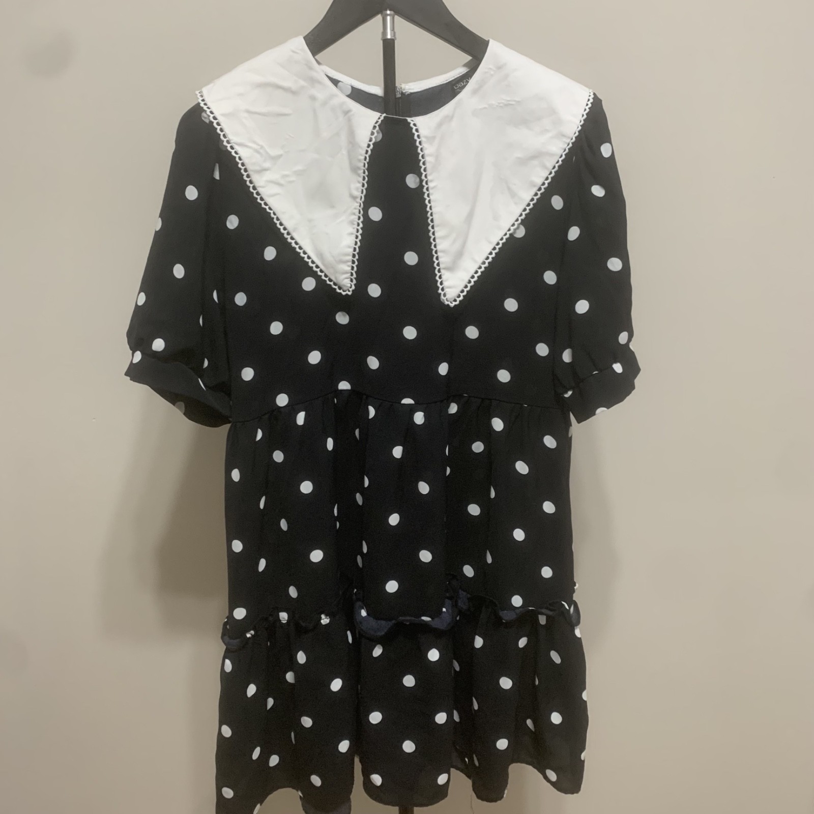 Dazy Polka Dot Black & White Collared Dress Sz XL