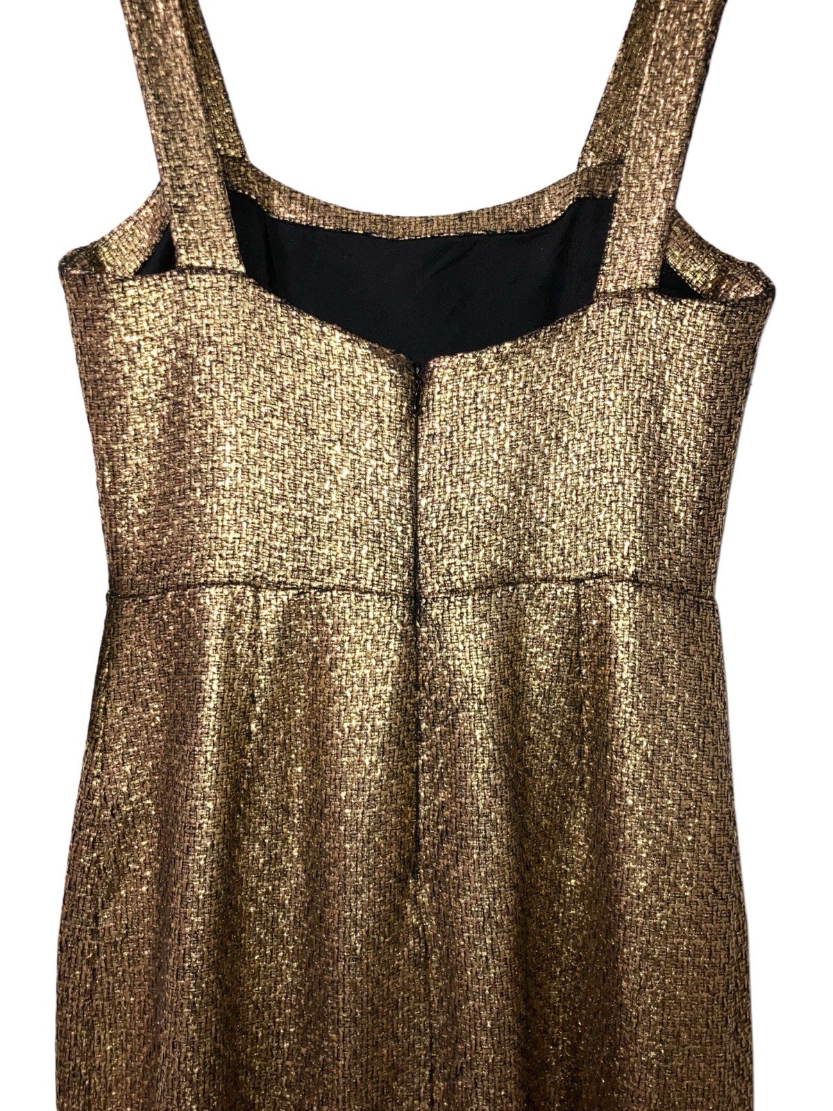 MESTIZA Jody Gold Metallic Tweed Square Neck Flutter Hem Midi Dress Sz 4 NWT