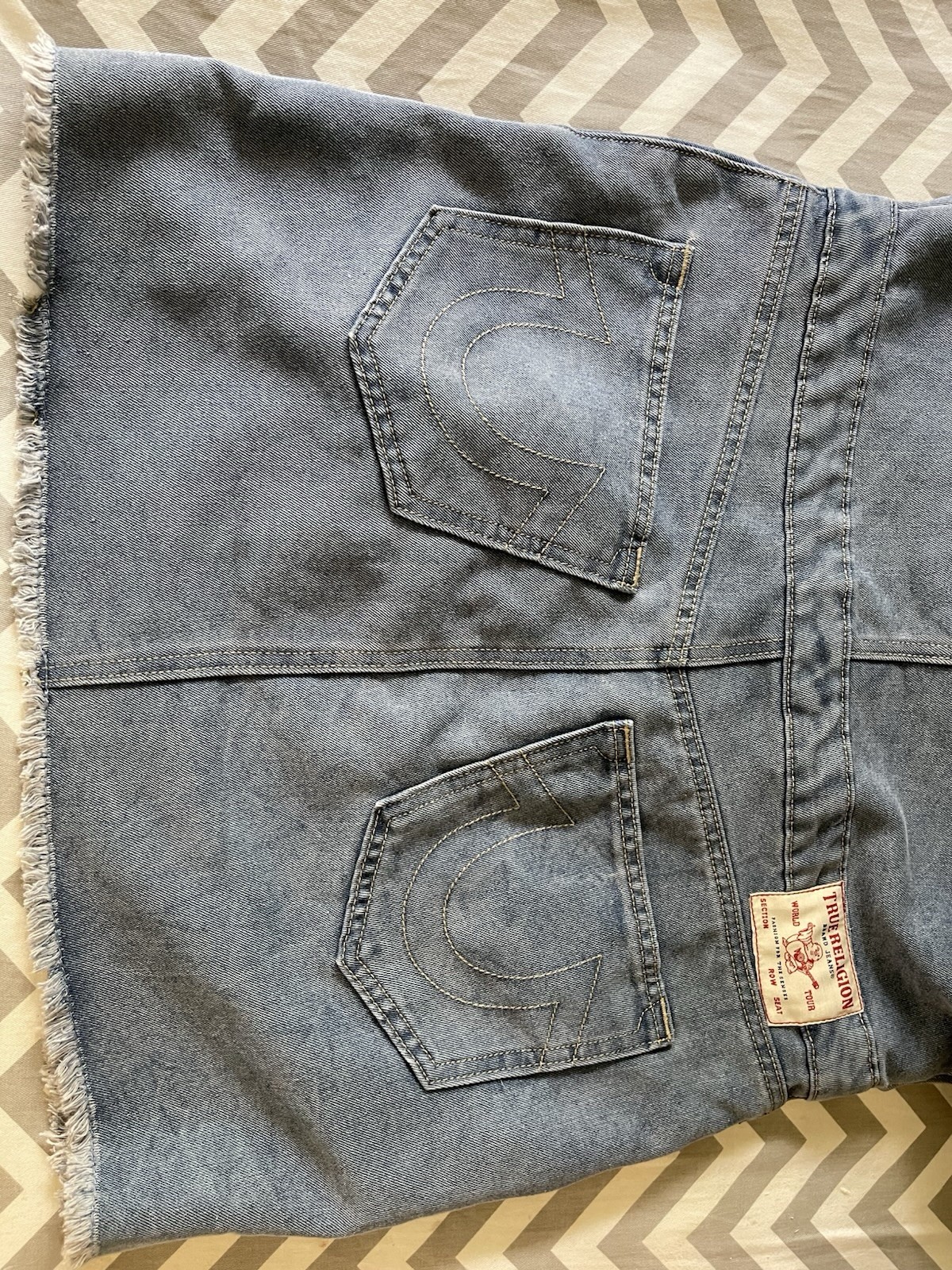 TRUE RELIGION Denim Button Front Mini Dress Light Wash Women Ladies XL $159