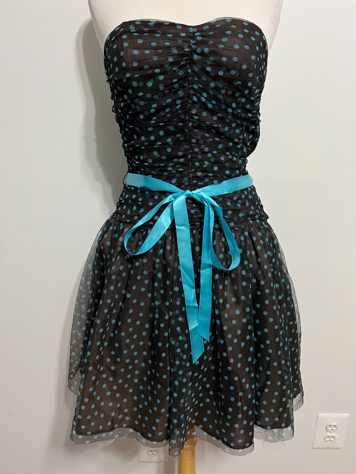 Jessica McClintock for Gunne Sax Vintage Dress Brown w/Turquoise Polka Dot Sz 5