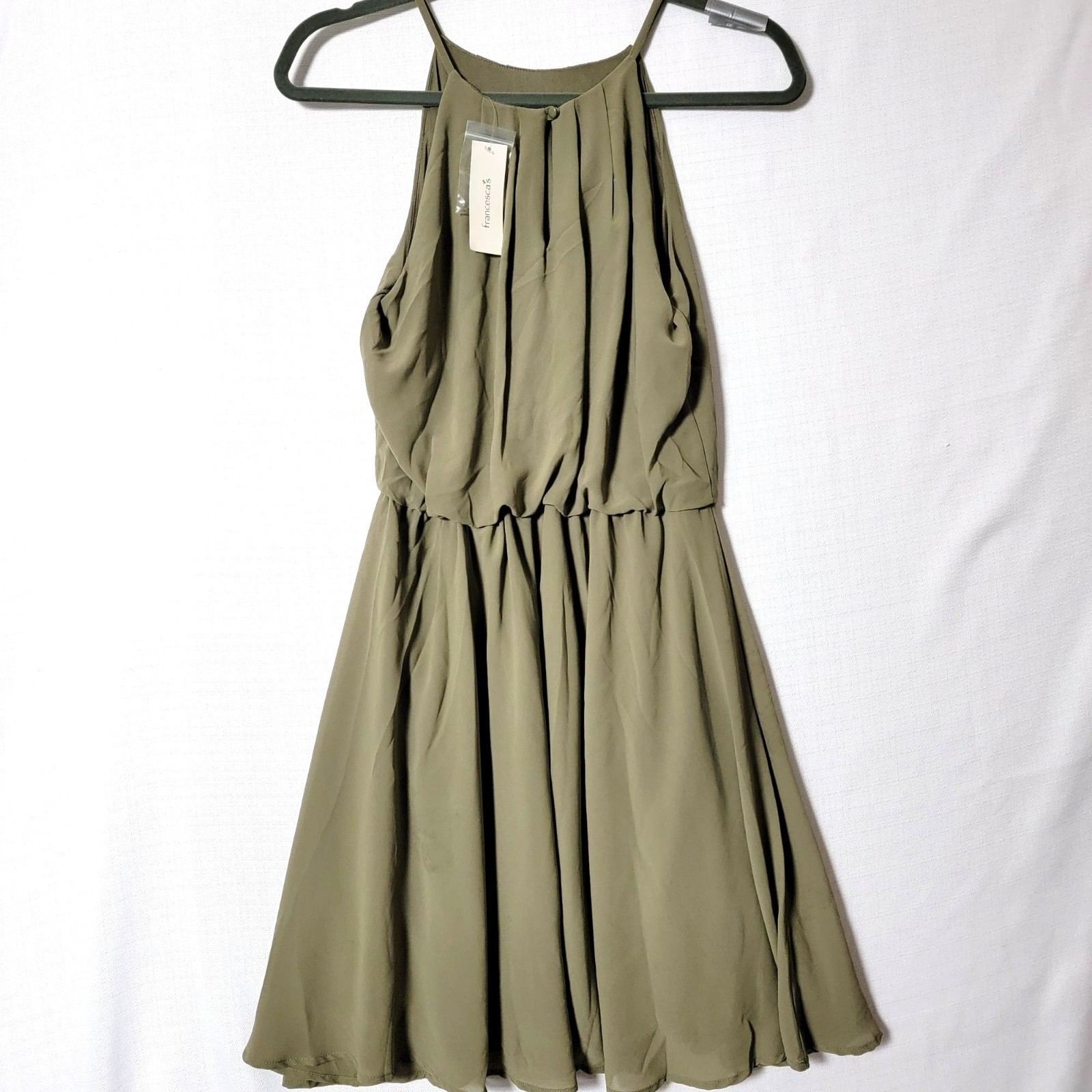 Lush Summer Dress Womens Sz L Sleeveless Pleated Spaghetti Straps Dark Olive