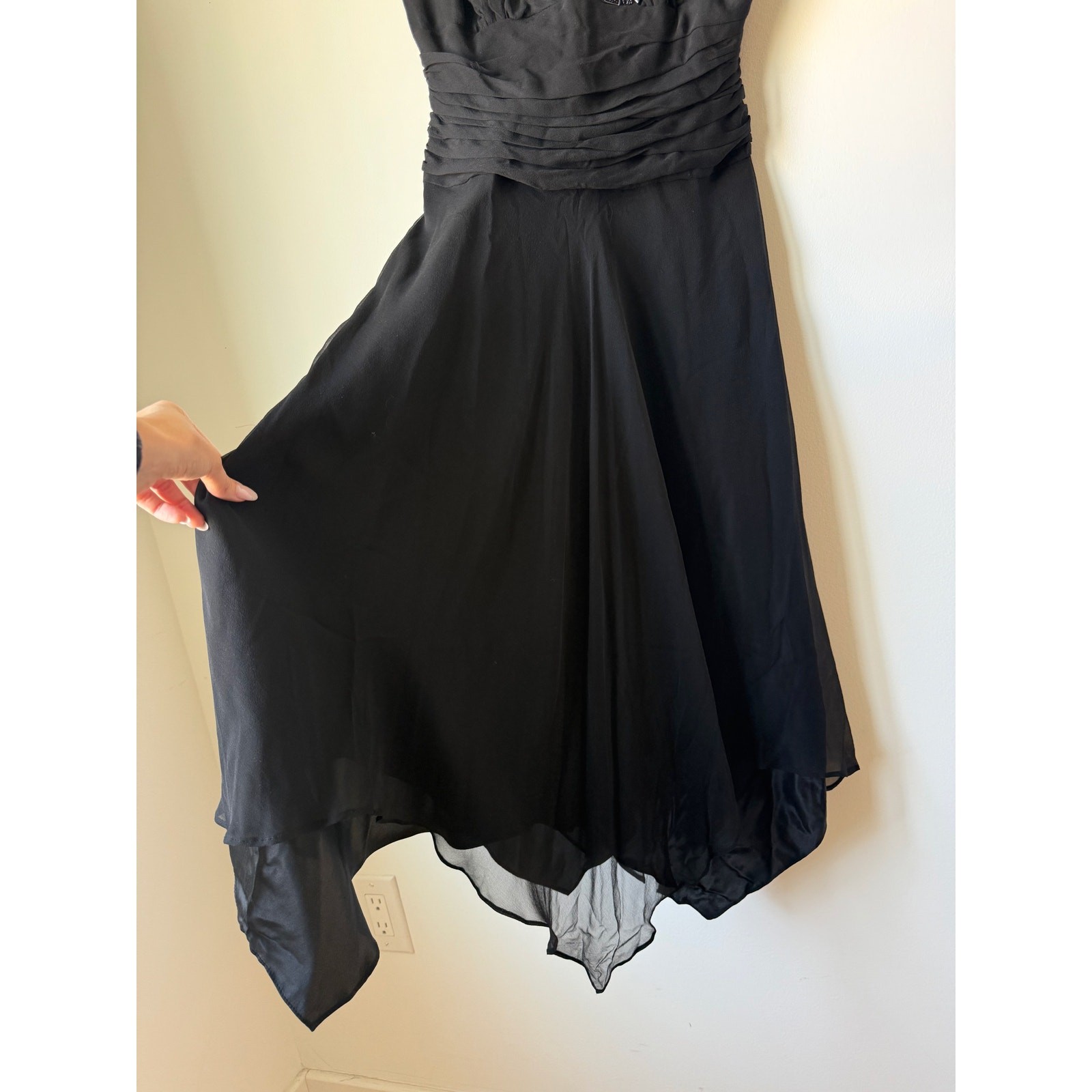 Donna Ricco Y2K Vintage Black Silk Beaded Handkerchief Cocktail Dress Size 8