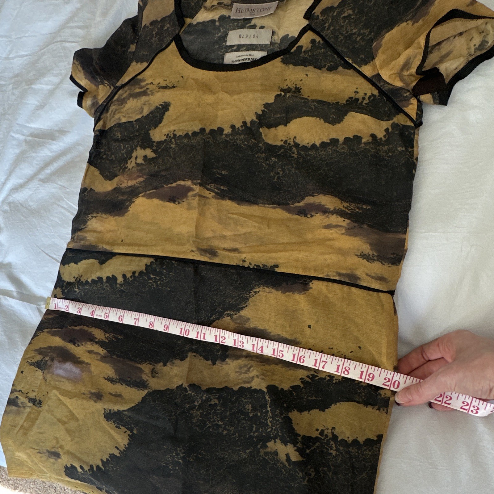 Heimstone Thunderbird Abstract Print Shift Dress Tan/Black Square Neck Short 2