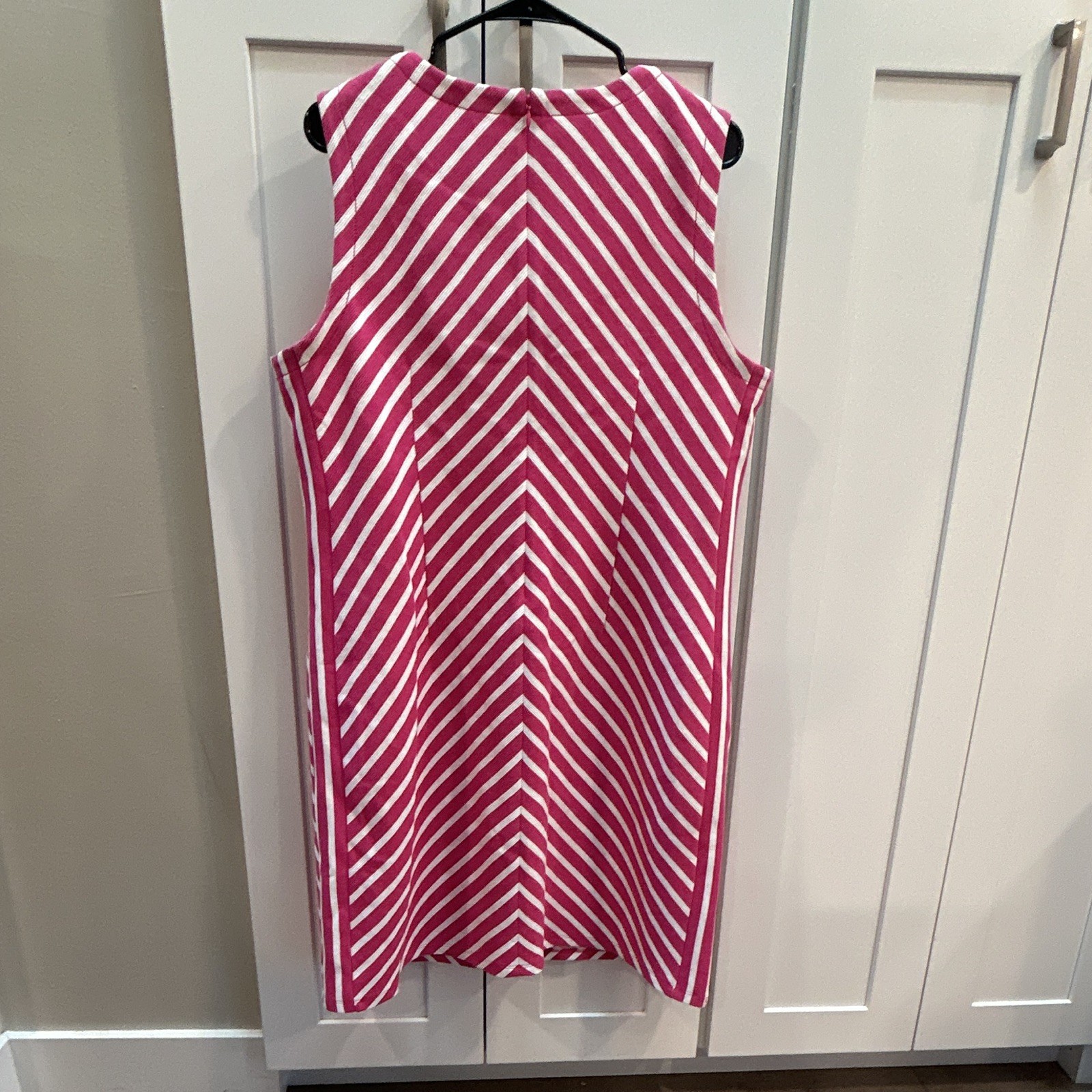 Talbots Petite XL Pink White Striped Knit Sheath Dress Sleeveless Zip