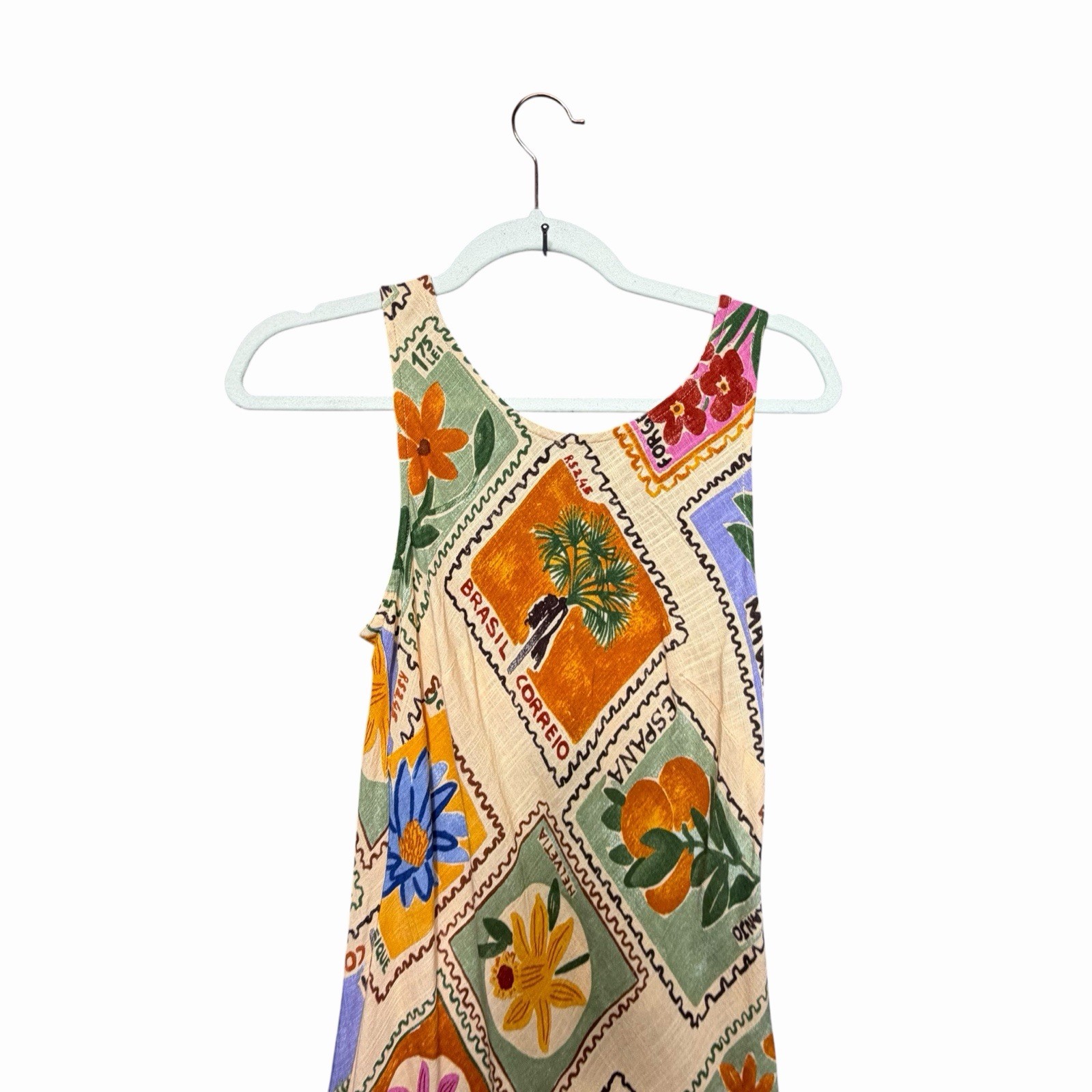 NWT Small Paper Heart Anthropologie Linen Blend Floral Post Card Maxi Dress S