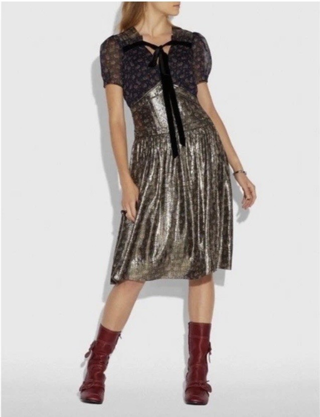 COACH 1941 Floral Print Metallic Silk/Velvet Size 0