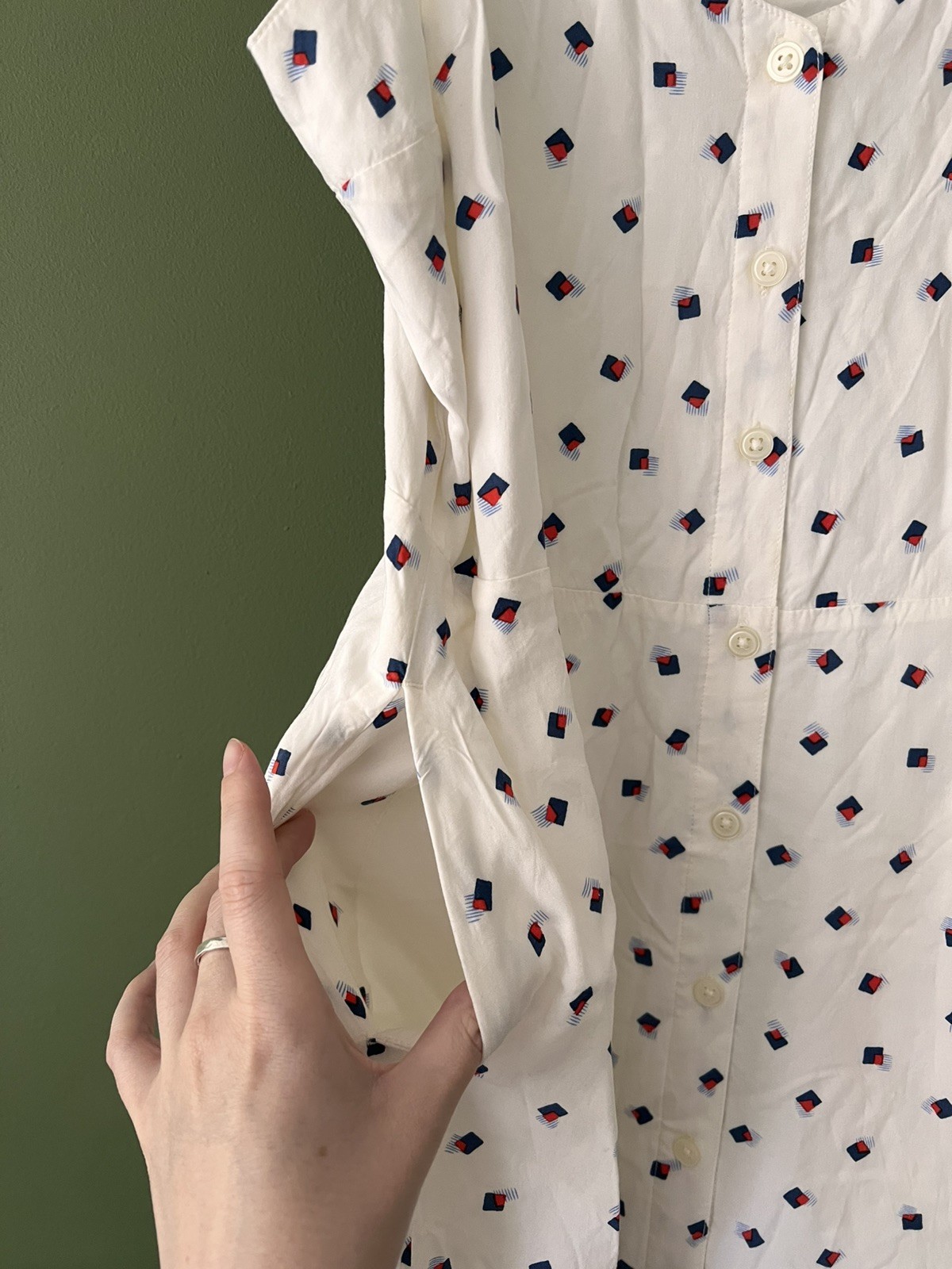 GAP White Tie Shoulder Geometric Pattern Button Front Midi Sundress Summer Dress