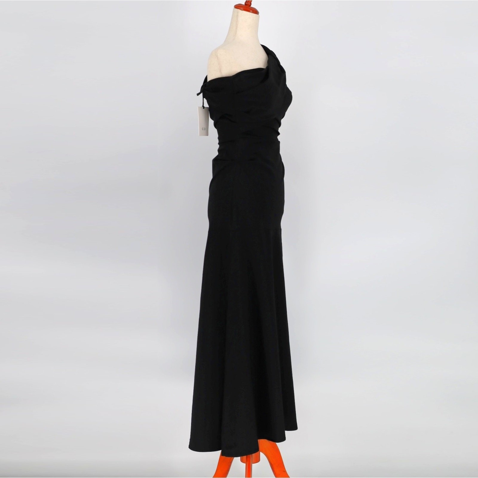 CO Women Black Wool/Viscose Stretch Asymmetric Evening Maxi Gown Dress Size XS