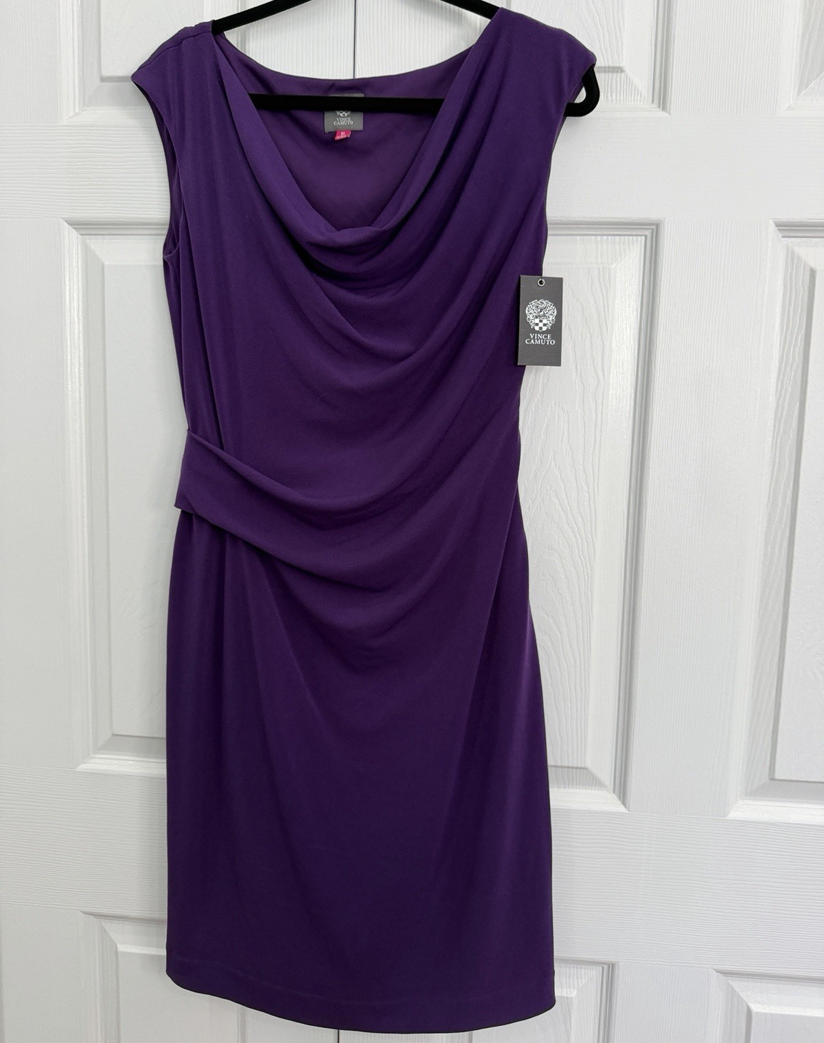 Vince Camuto Purple Cowl Neck Ruched Sheath Dress 10 Jersey Stretch VC3P3317
