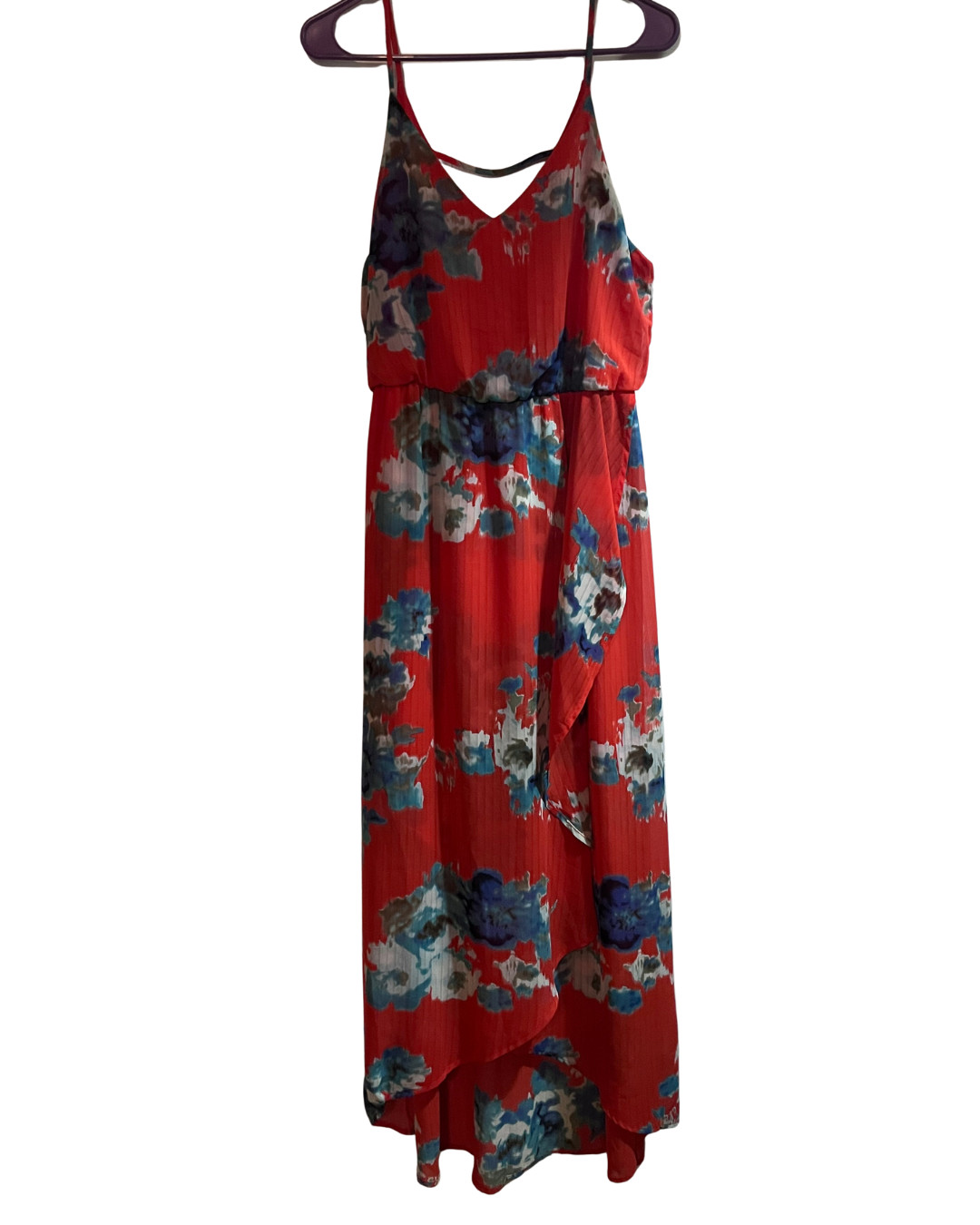 Sienna Sky Women’s Floral High-Low Maxi Dress Size Large Red Blue Sleeveless Boh