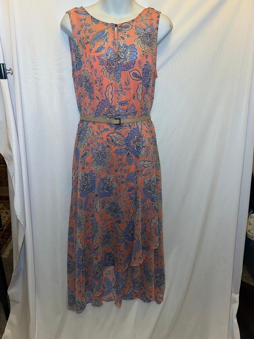 Tommy Hilfiger Chiffon Floral Midi Provincial Size 10 Keyhole Button Front Lined