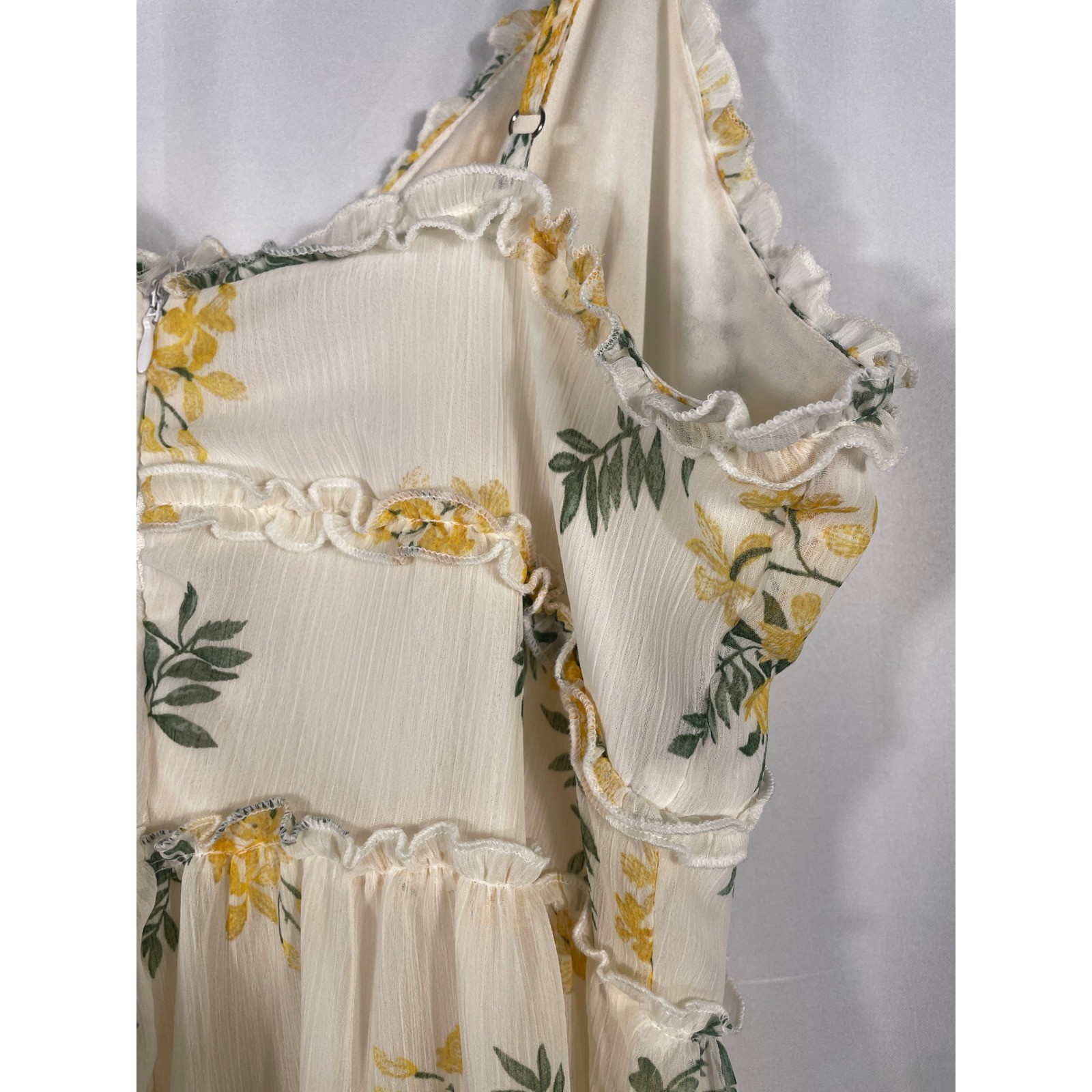 Blu Pepper Womens Cream Yellow Floral Tiered Ruffle Midi Dress Medium
