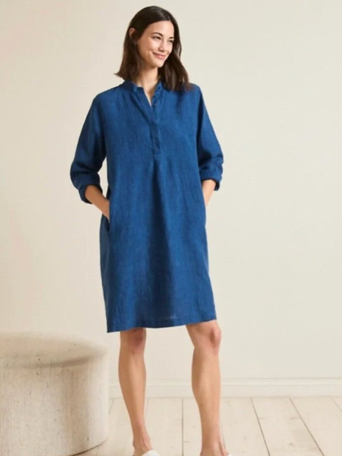 Eileen Fisher 100% Linen Tunic Dress | Indigo Blue | Size XL | Side Pockets