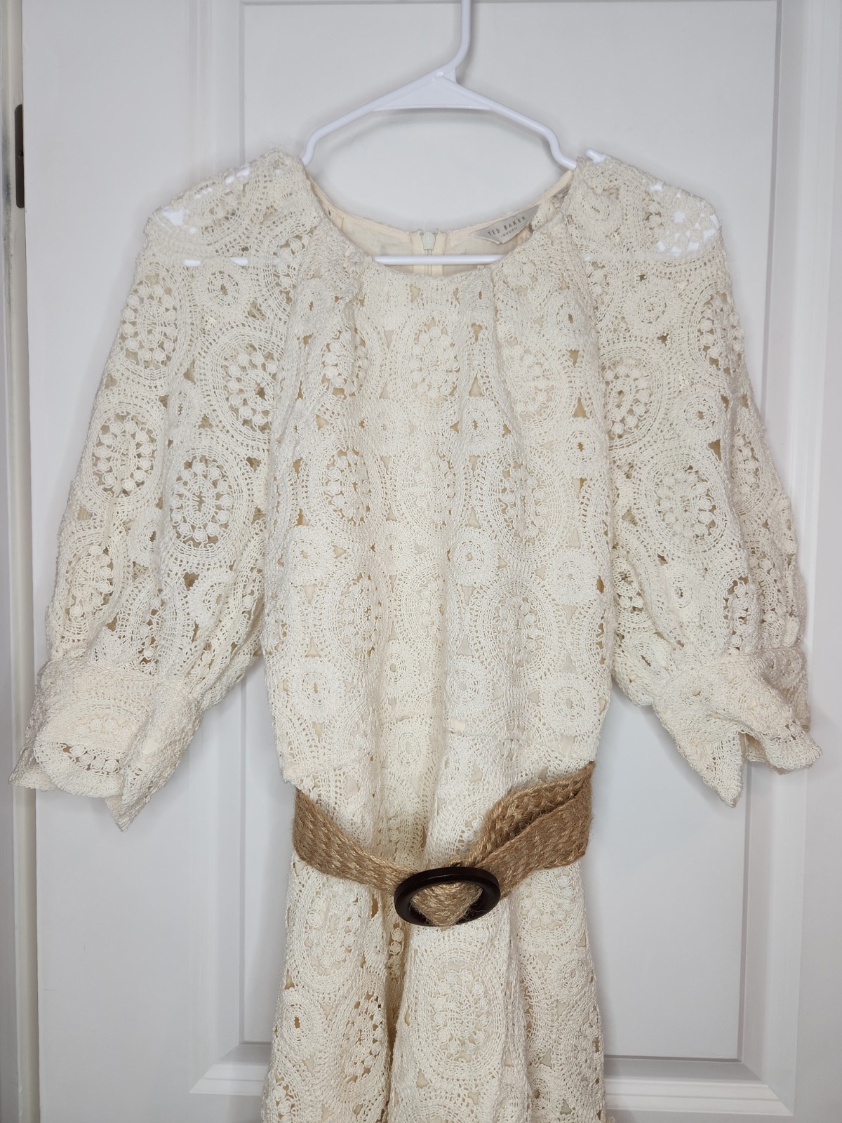Ted Baker Susena Cream Crochet Lace Lined Mini Dress Sz 12 Women’s Lined