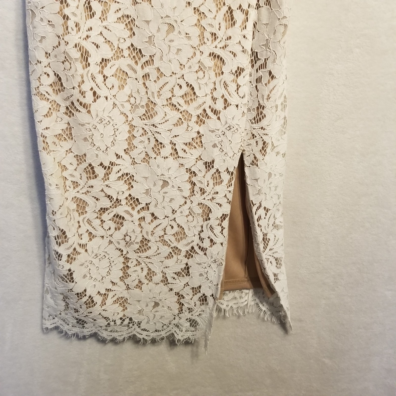 Lulus M Dress Knee Length White Lace Beige Lined Feminine Coquette Bridal Shower