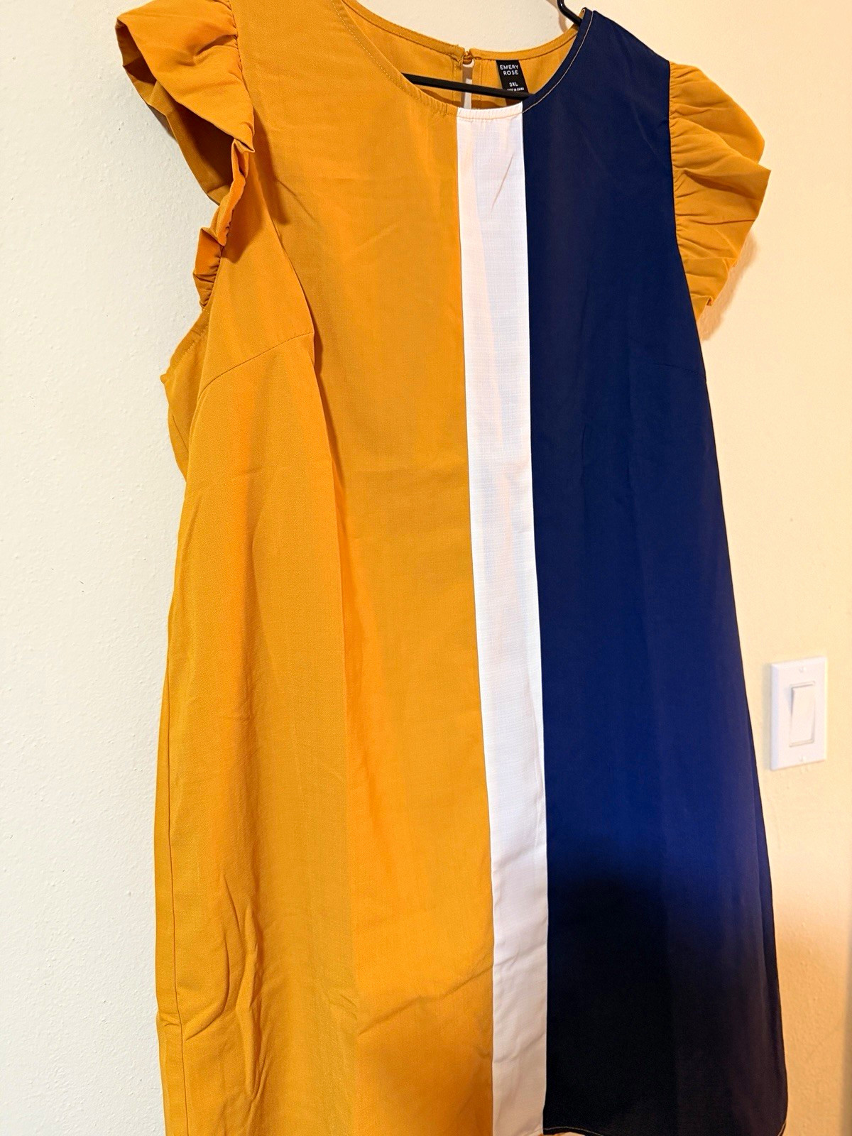 Emery Rose Women’s Plus 3XL Yellow/White/Blue Colorblock Shift Dress Sleeveless