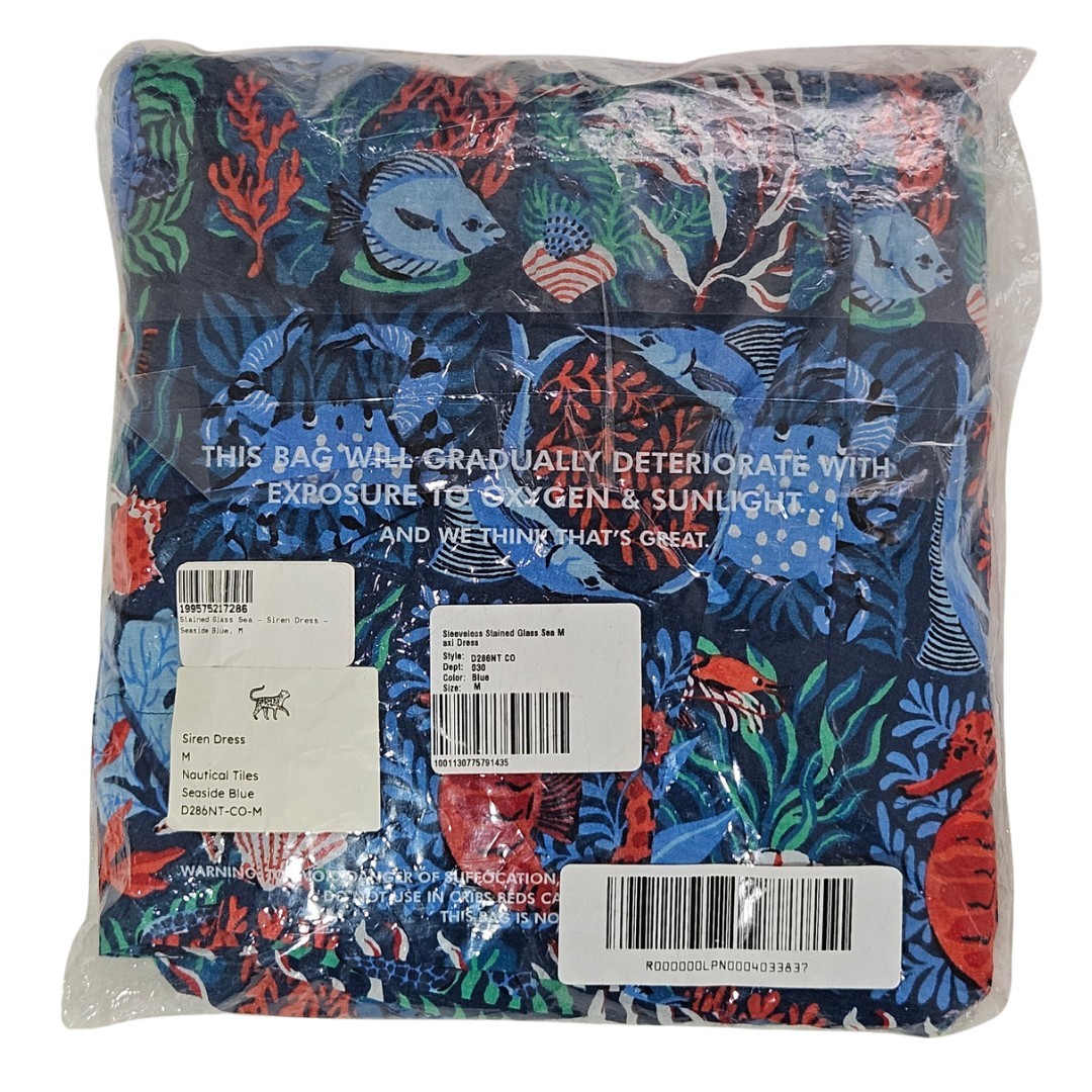 Printfresh Maxi Dress Medium Siren Nautical Tiles Seaside Stained Glass Blue NWT