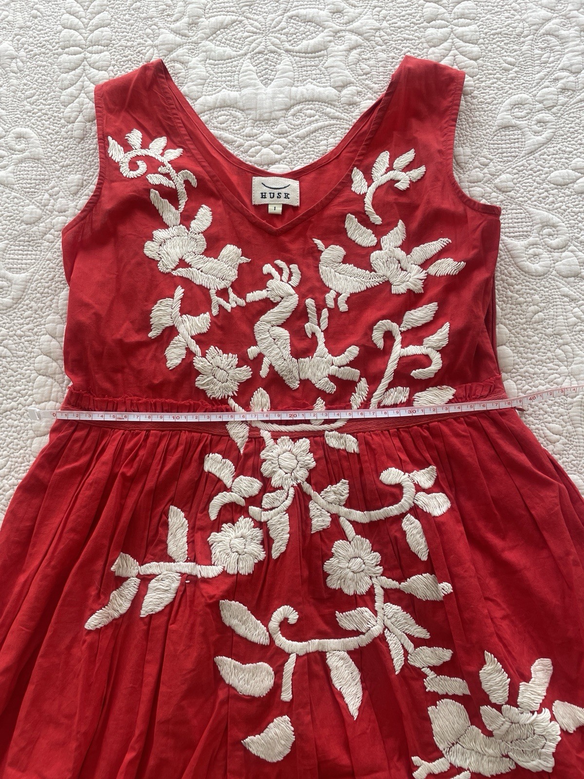 Husk Red Mexican Embroidered Boho Dress