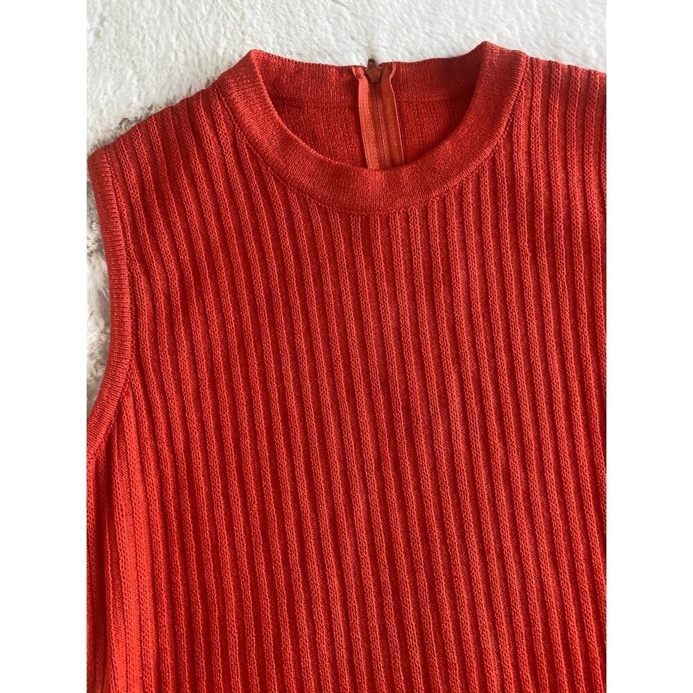 St John Collection Orange Ribbed Sleeveless Santana Knit Sheath Dress Size 6