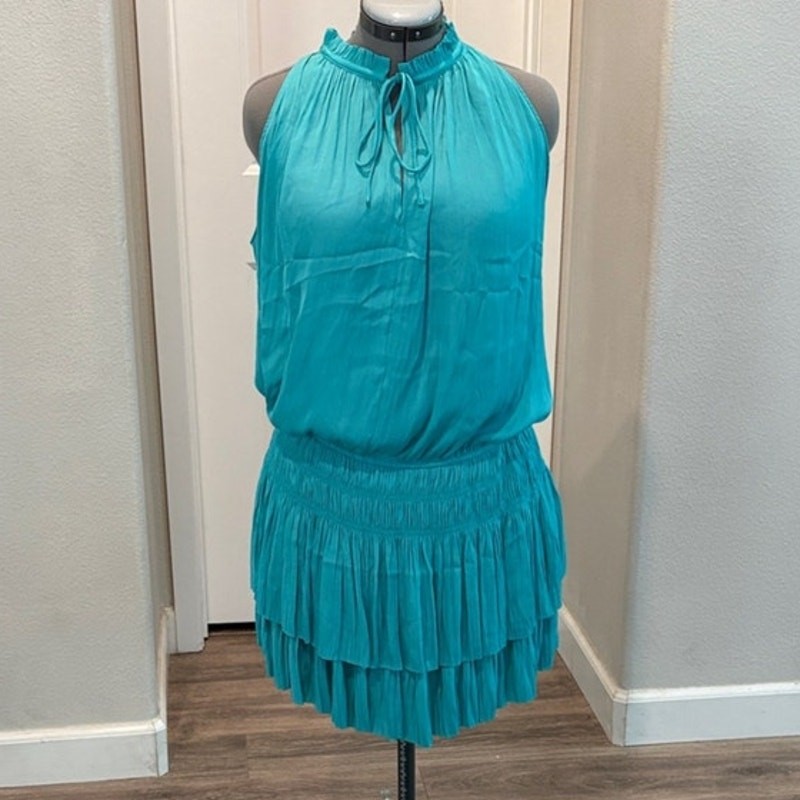 Current Air Cara Turquoise Pleated Halter Mini Dress Size XL