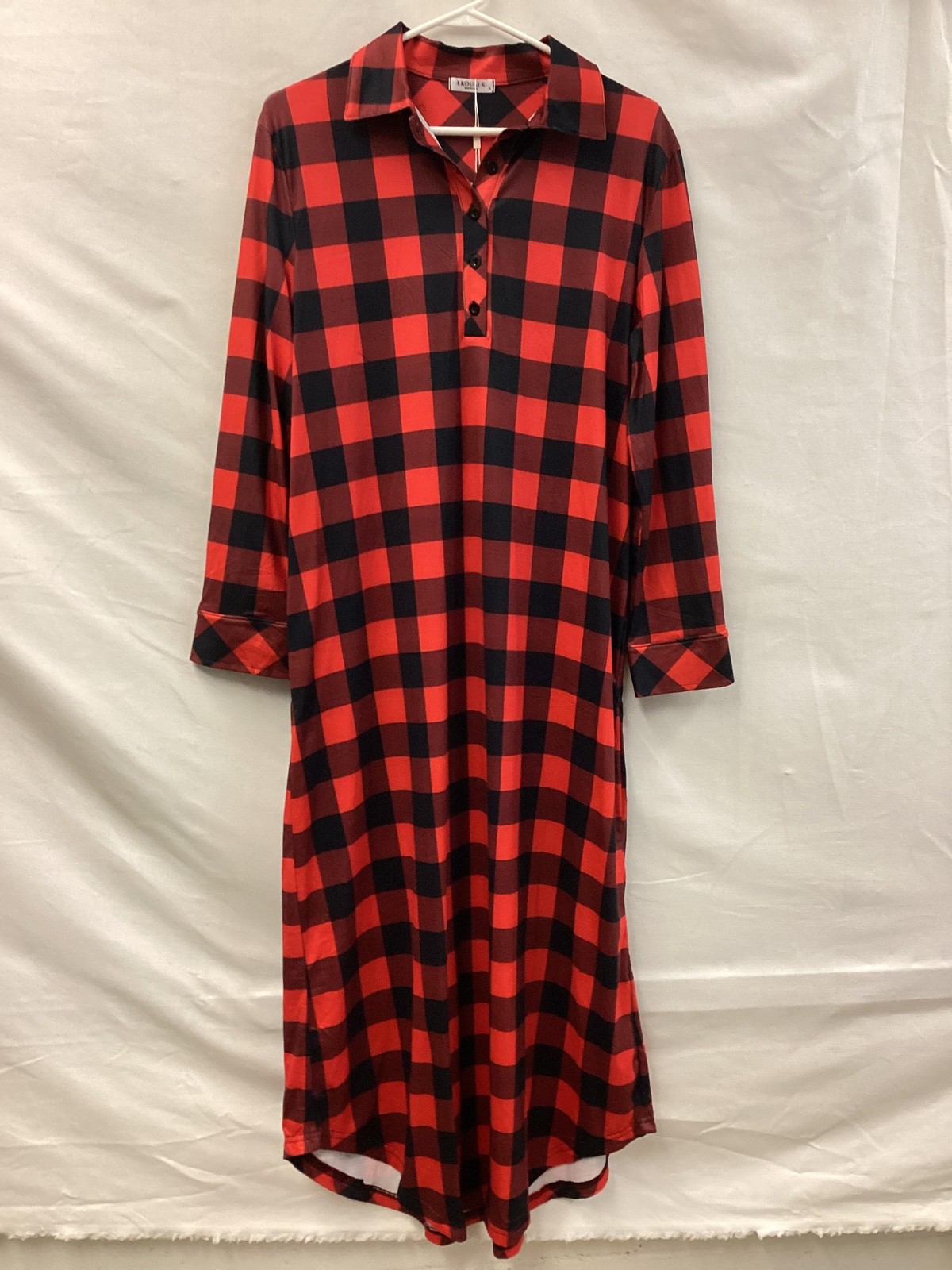 Ekouaer Shirt Dress Womens Medium Red Buffalo Plaid Maxi Long Sleeve Pockets NWT