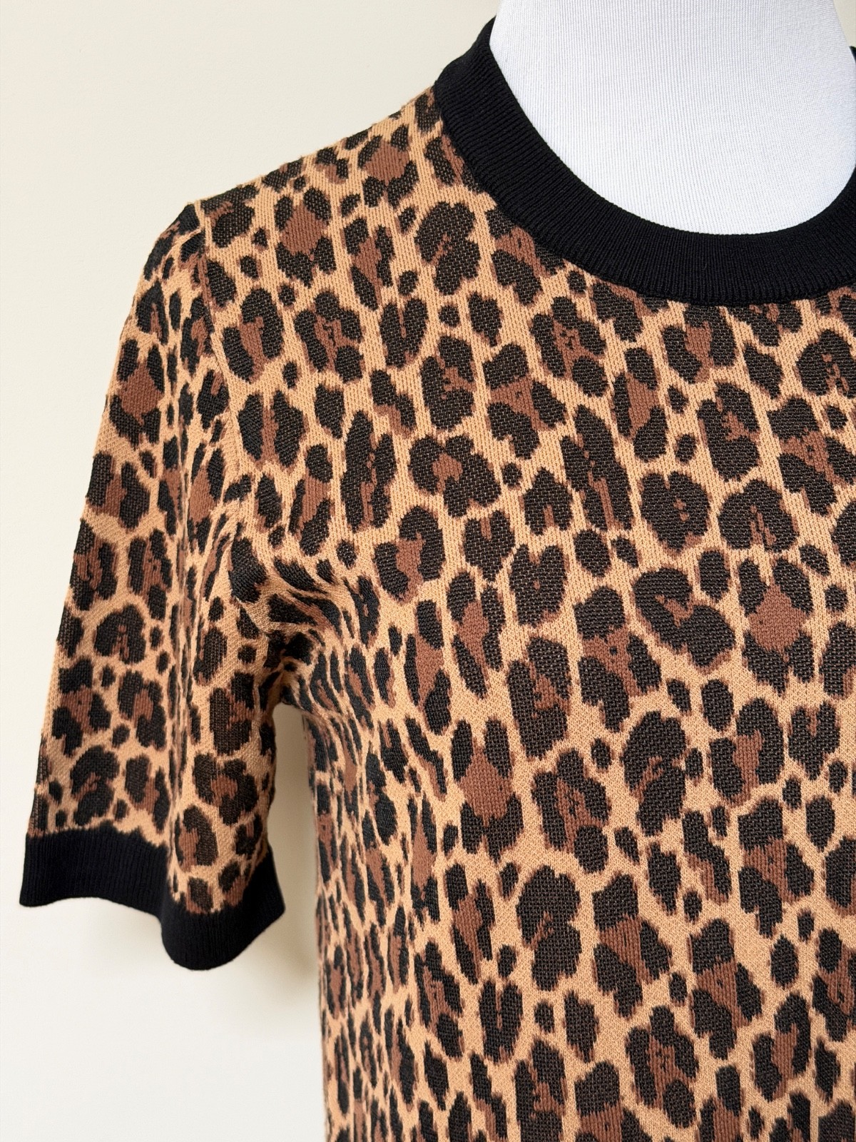 NWT Versace Medusa Logo Button Leopard Intarsia Print Knit Dress 46 US 10 $2950