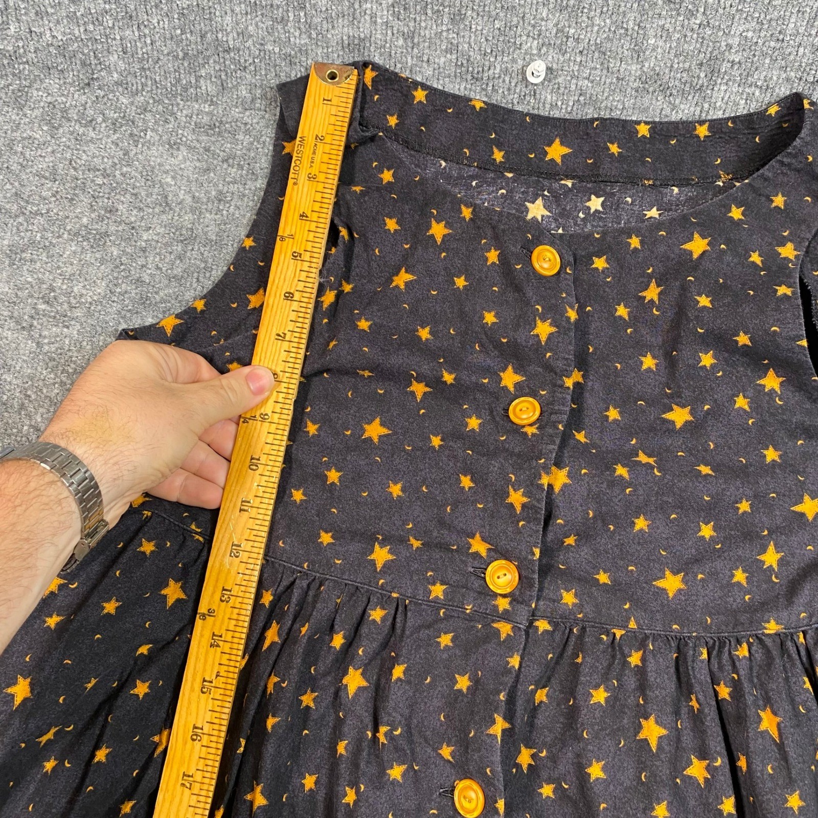 Halloween Witch Star Moon Button Front Jumper Dress Black Orange Midi XL