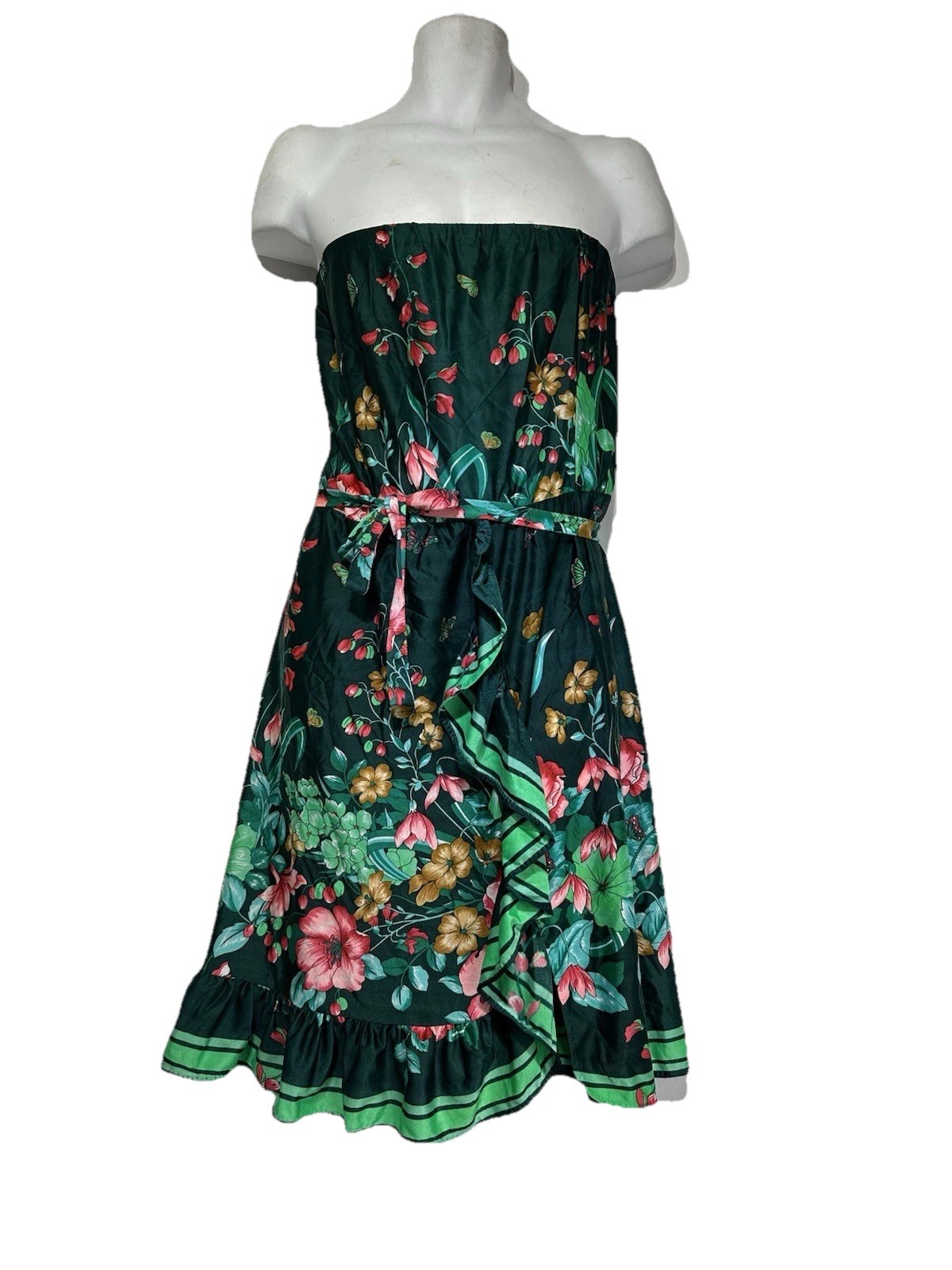 Vintage Sirena Butterfly Floral Tube Silky Artsy Statement Disco USA Dress Set