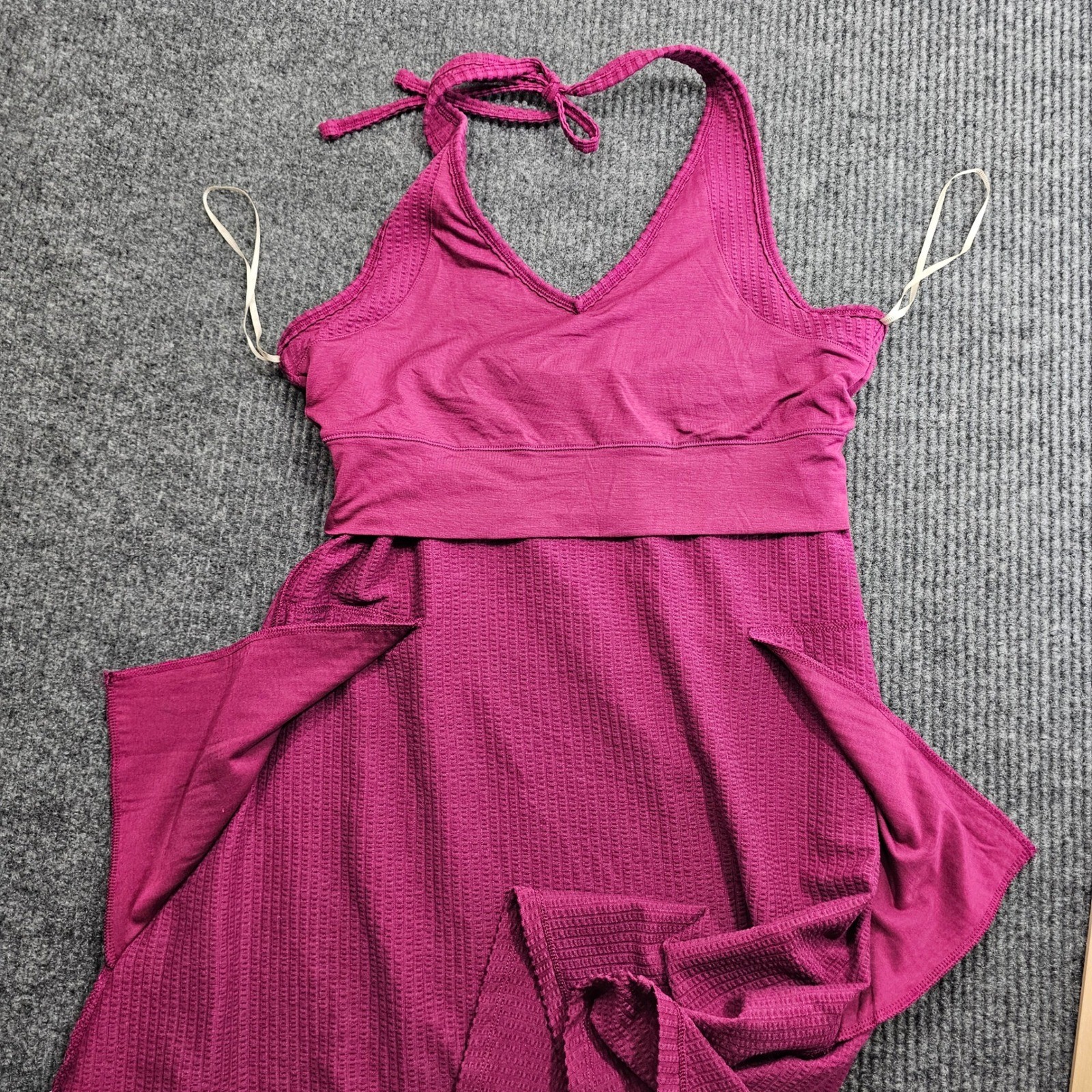 Toad&Co Halter Dress Women Large Boysenberry Sleeveless Pockets Support Bra