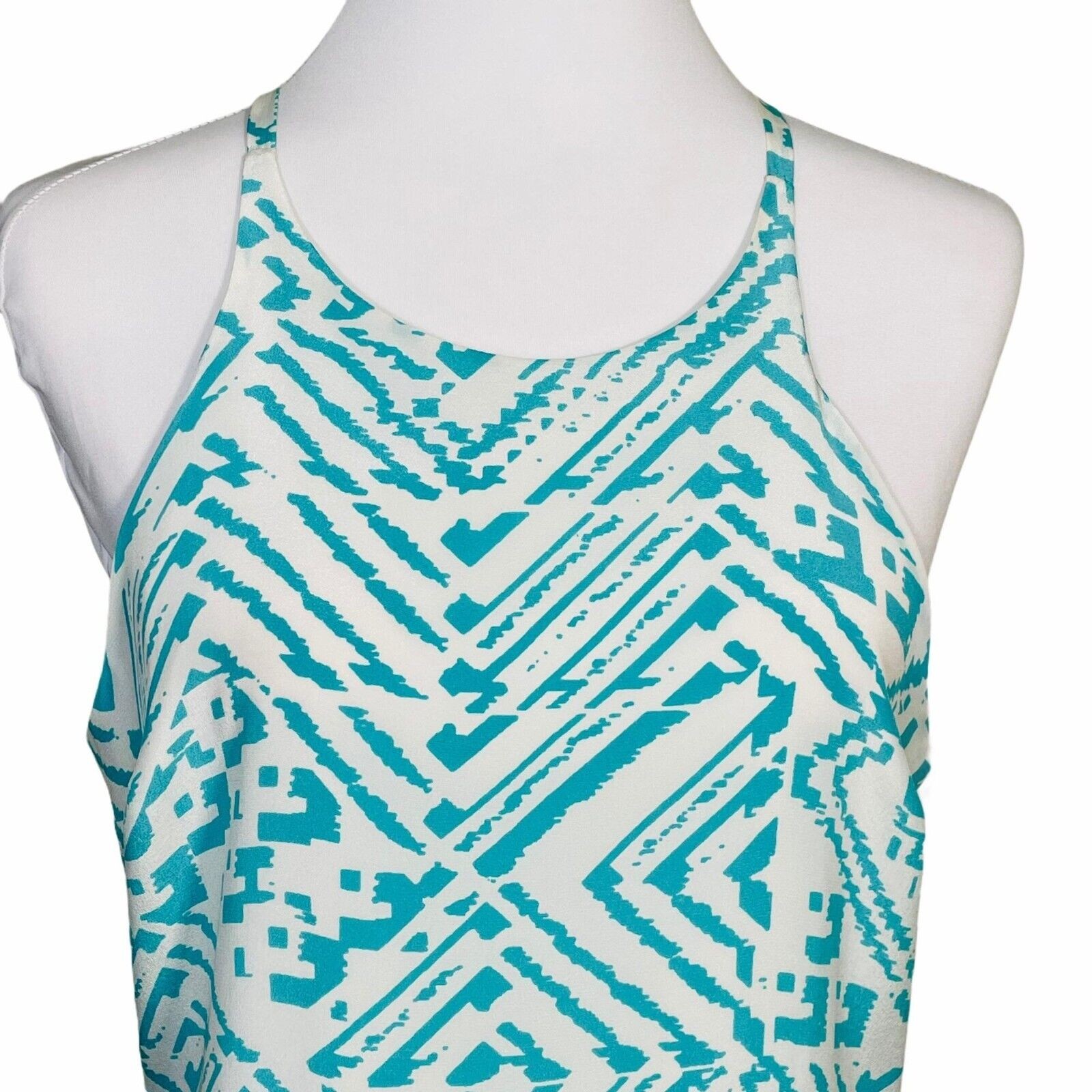 Britt Ryan Teal White Silk Sleeveless Dress Size Medium