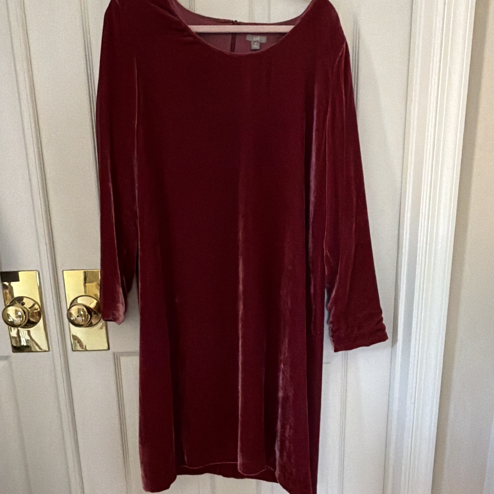 J. Jill Raspberry Velour Scoop Neck 3/4 Sleeve Lined Zip Knee Dress Size M