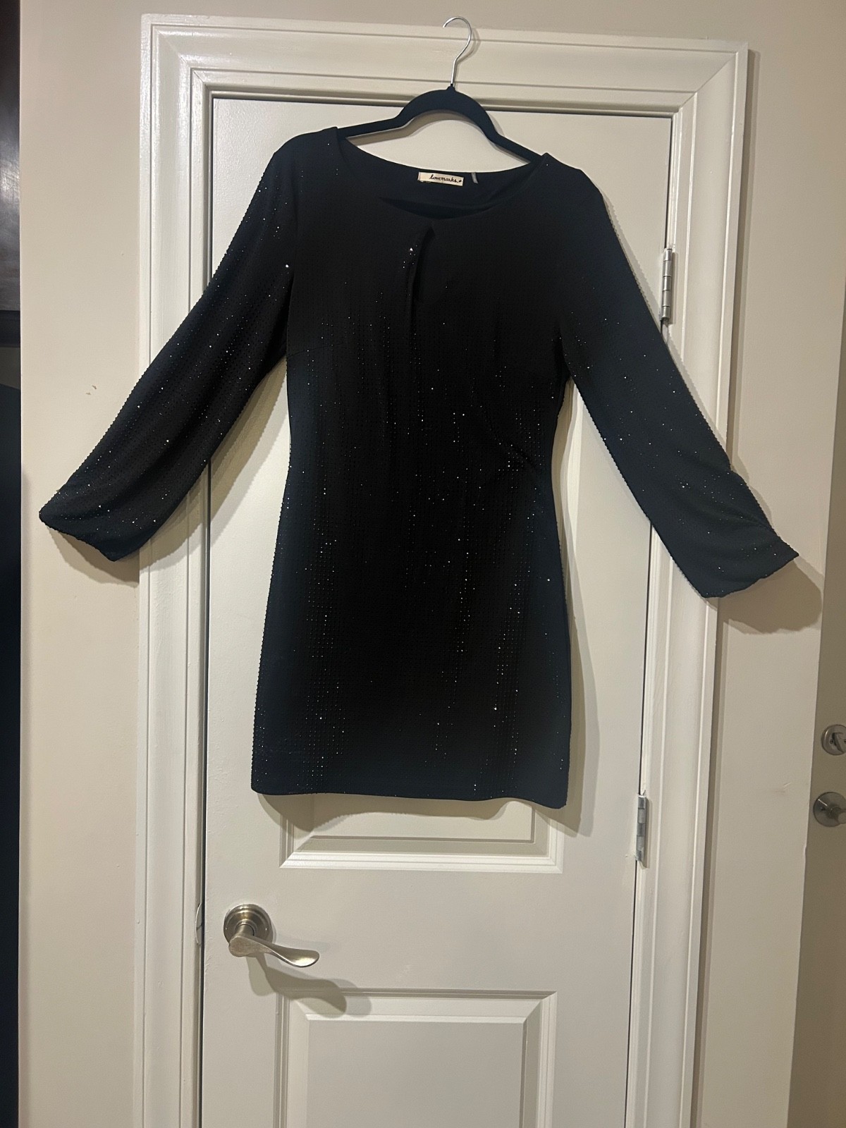 Luxury Black Pearl Rhinestone Embellished Bodycon Dress Long Sleeve High Neck Co